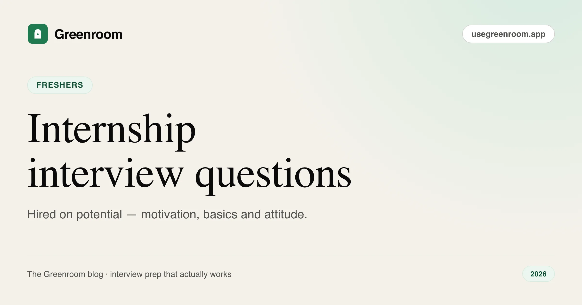 Internship interview questions and answers — cover from Greenroom, the AI mock interviewer