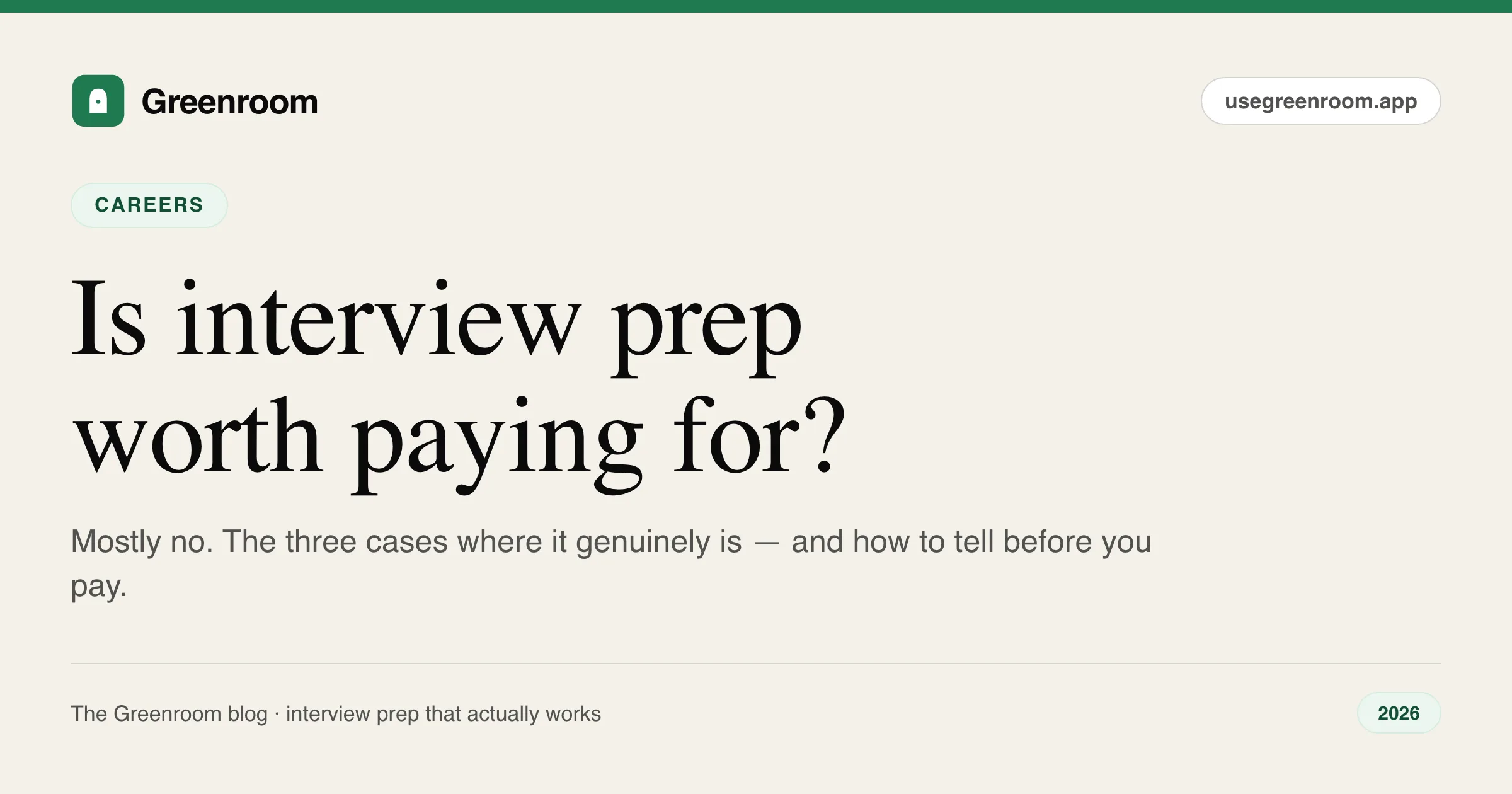 Is interview prep worth paying for — an honest answer, guide cover from Greenroom, the AI mock interviewer