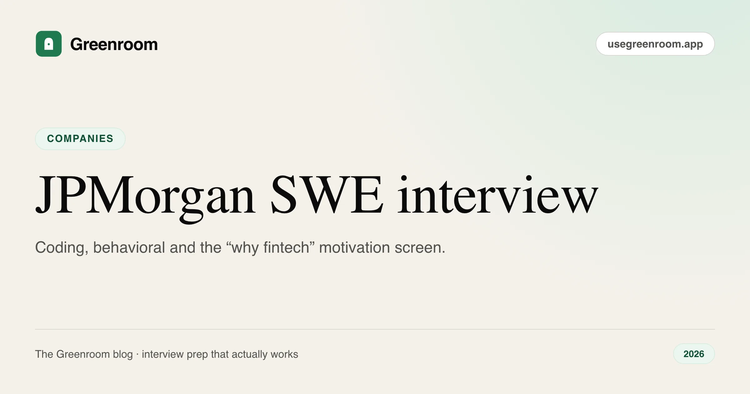 JPMorgan software engineer interview questions guide — cover from Greenroom, the AI mock interviewer