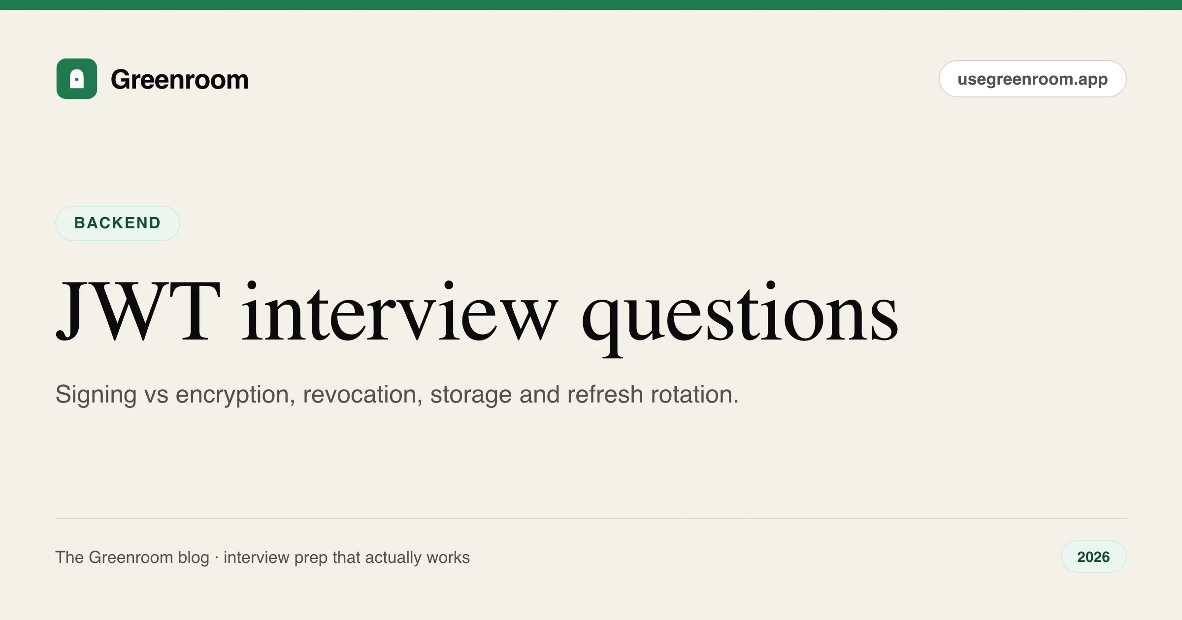 JWT interview questions and answers guide — cover from Greenroom, the AI mock interviewer