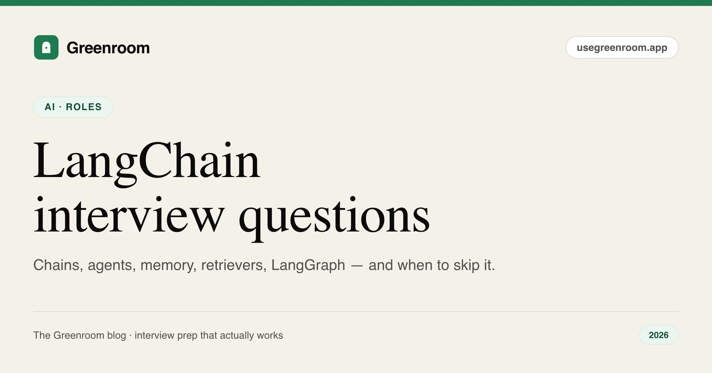 LangChain interview questions and answers — cover from Greenroom, the AI mock interviewer