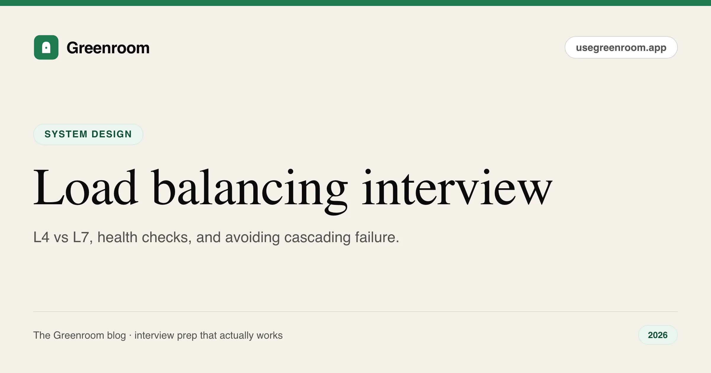 Load balancing interview questions guide — cover from Greenroom, the AI mock interviewer