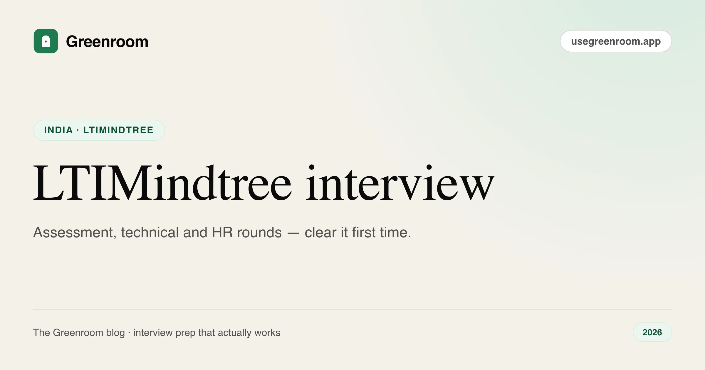 LTIMindtree interview questions and process guide — cover from Greenroom, the AI mock interviewer