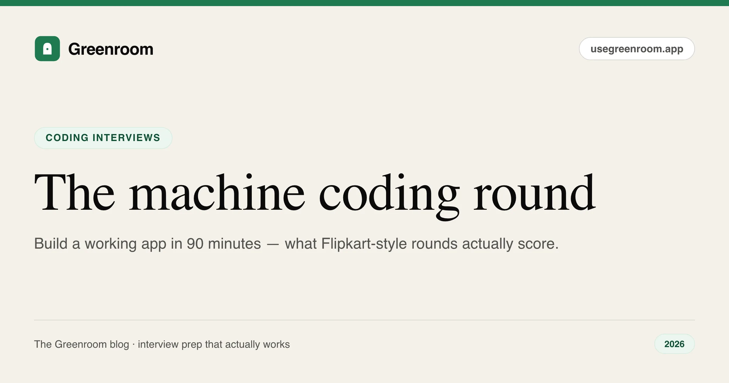 Machine coding round preparation guide — cover from Greenroom, the AI mock interviewer