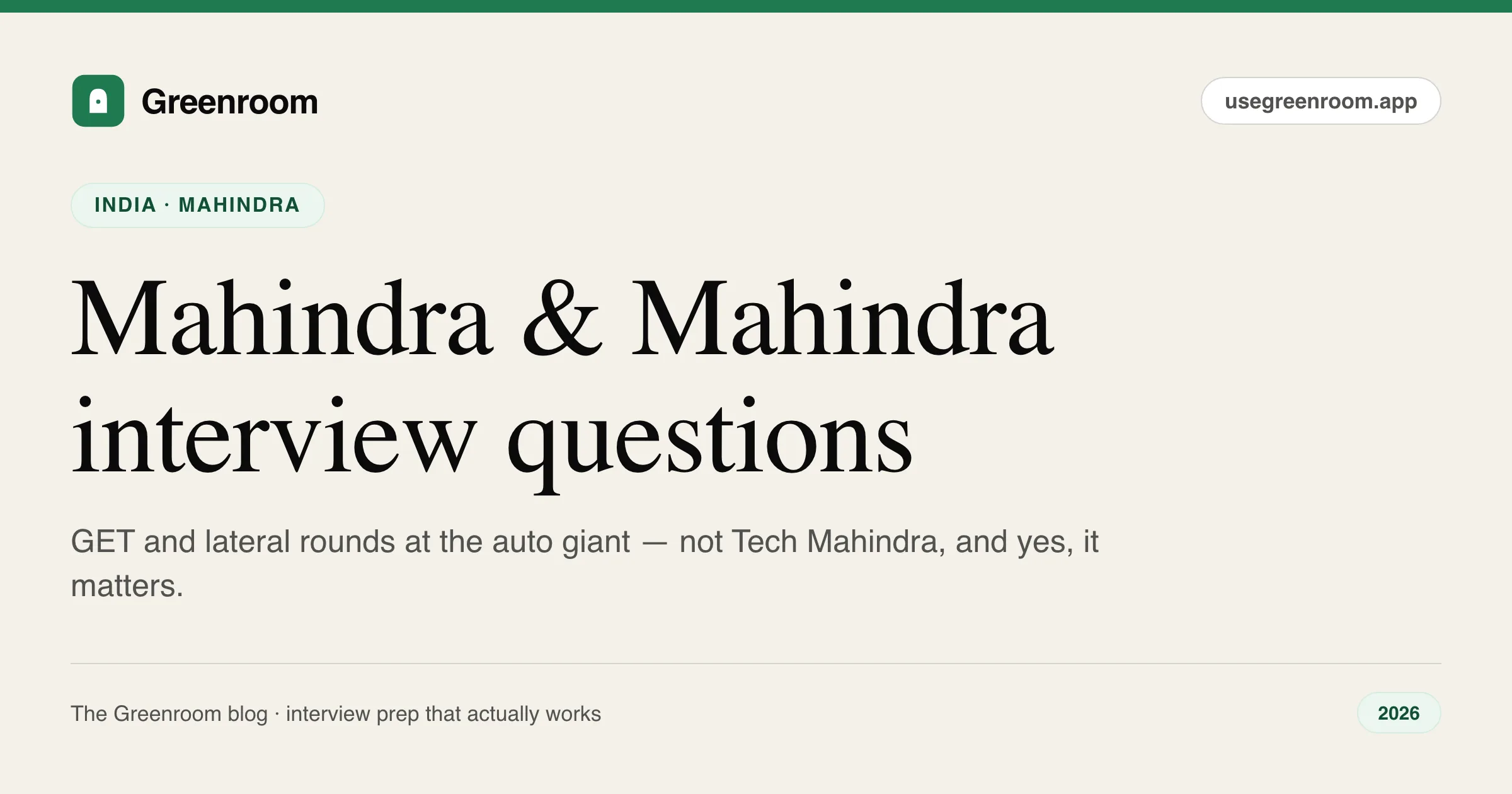 Mahindra & Mahindra interview questions and process — cover from Greenroom, the AI mock interviewer