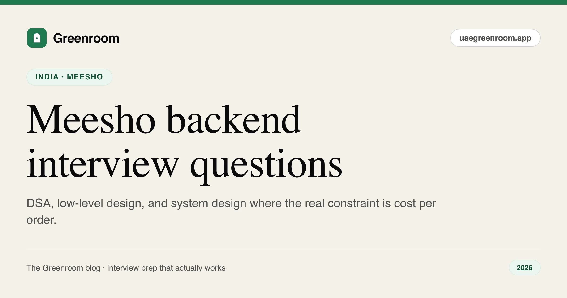 Meesho backend interview questions guide — cover from Greenroom, the AI mock interviewer
