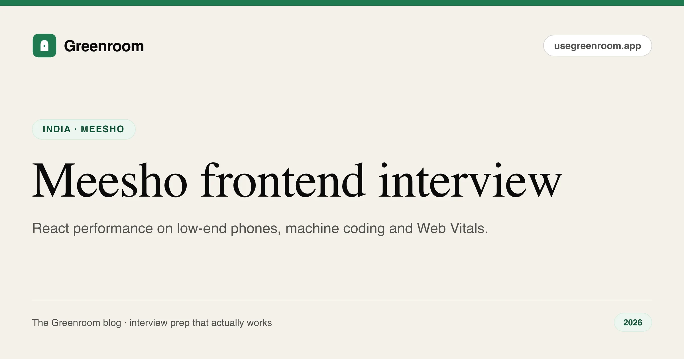 Meesho frontend engineer interview questions guide — cover from Greenroom, the AI mock interviewer