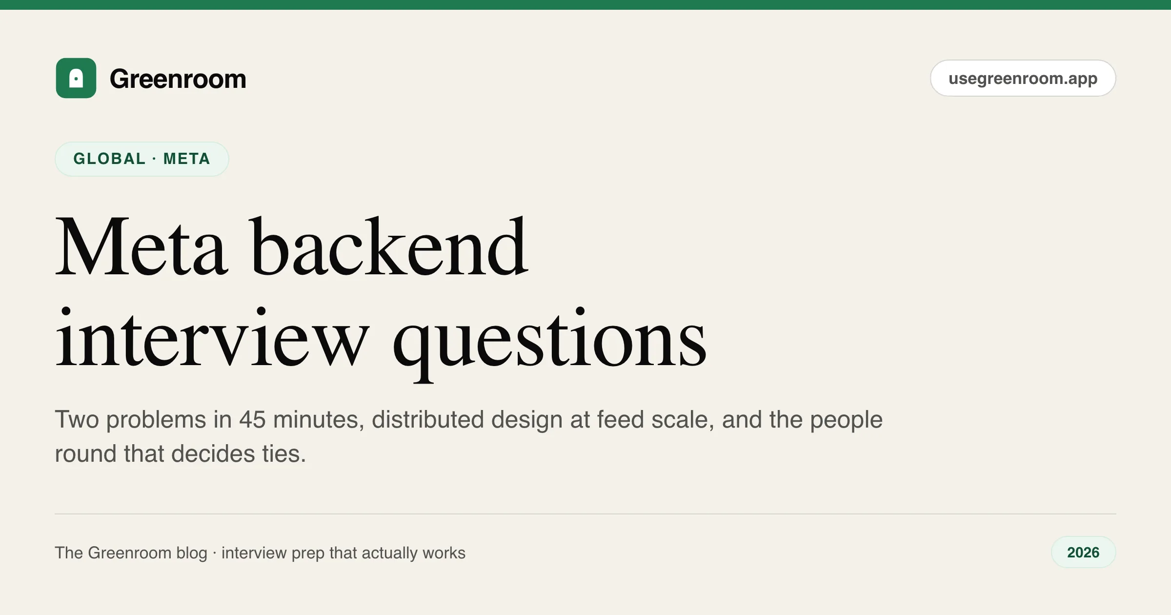 Meta backend interview questions guide — cover from Greenroom, the AI mock interviewer
