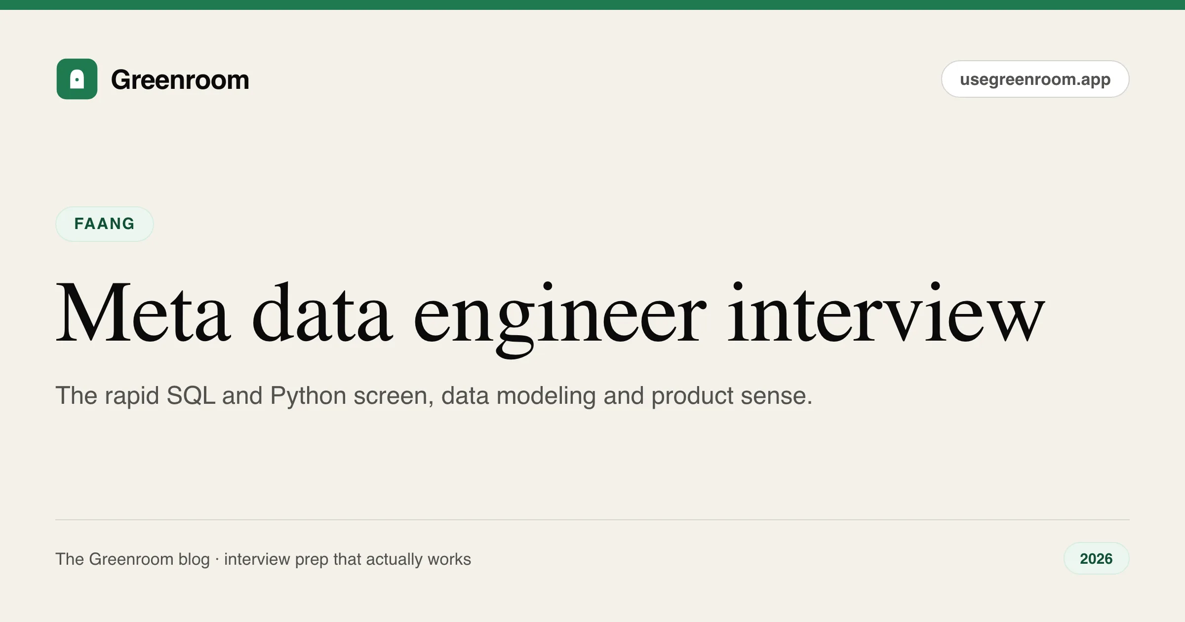 Meta data engineer interview questions guide — cover from Greenroom, the AI mock interviewer