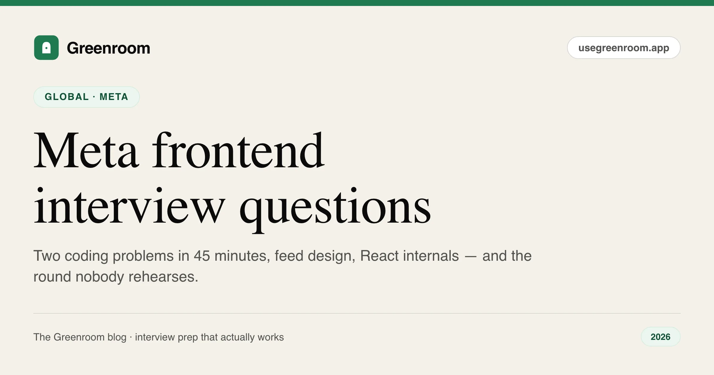 Meta frontend interview questions guide — cover from Greenroom, the AI mock interviewer