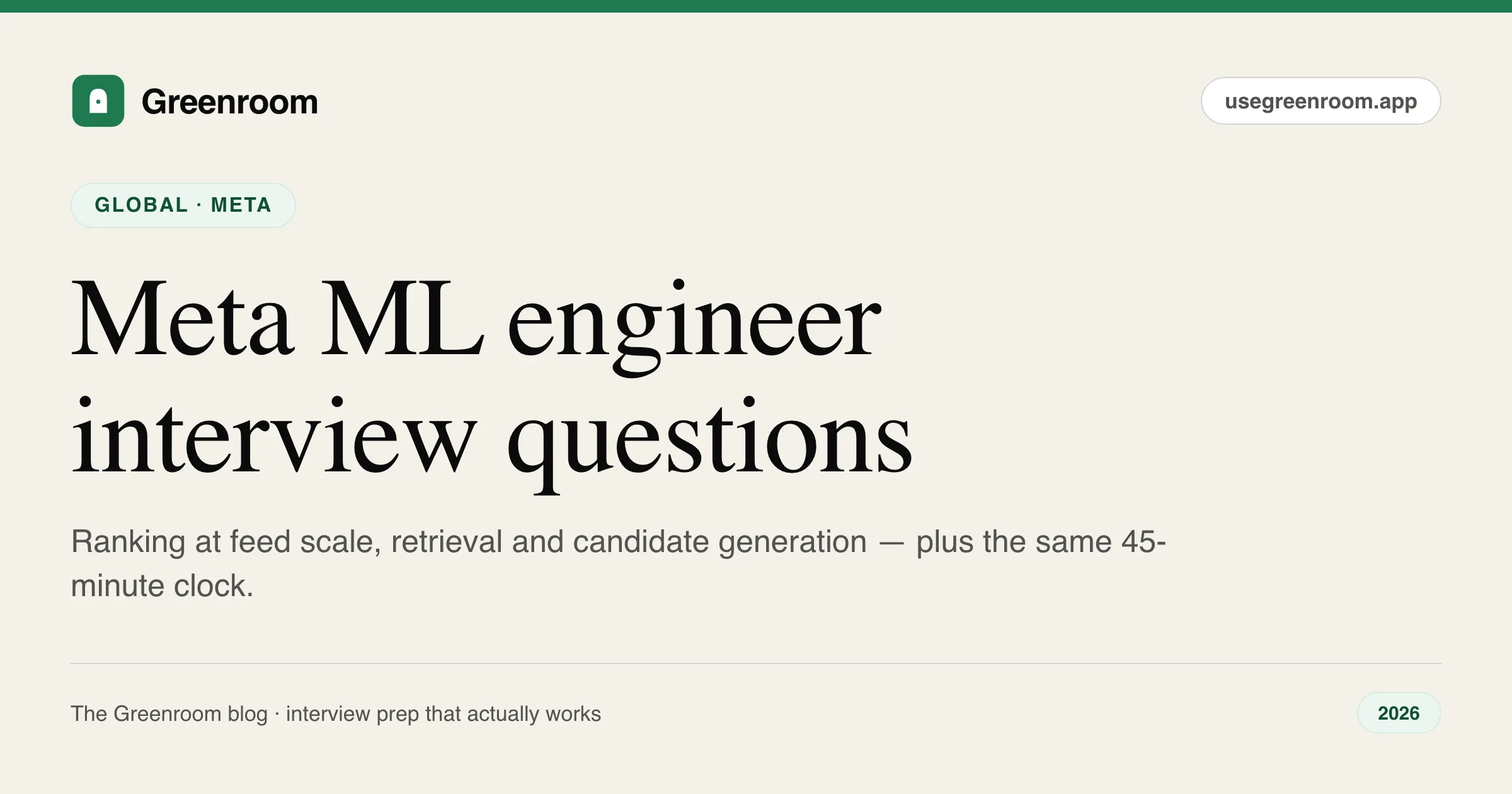 Meta ML engineer interview questions guide — cover from Greenroom, the AI mock interviewer
