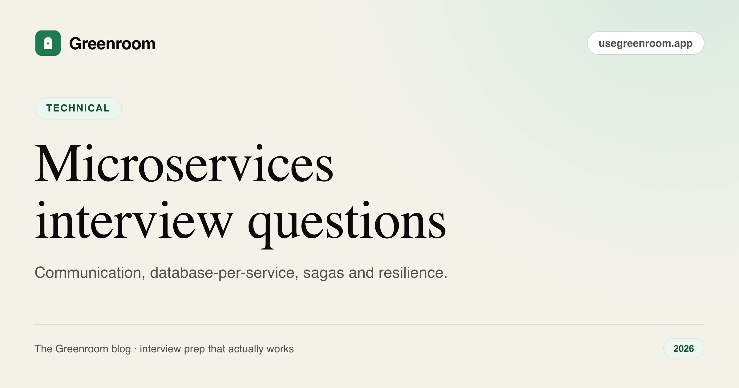 Microservices interview questions and answers — cover from Greenroom, the AI mock interviewer