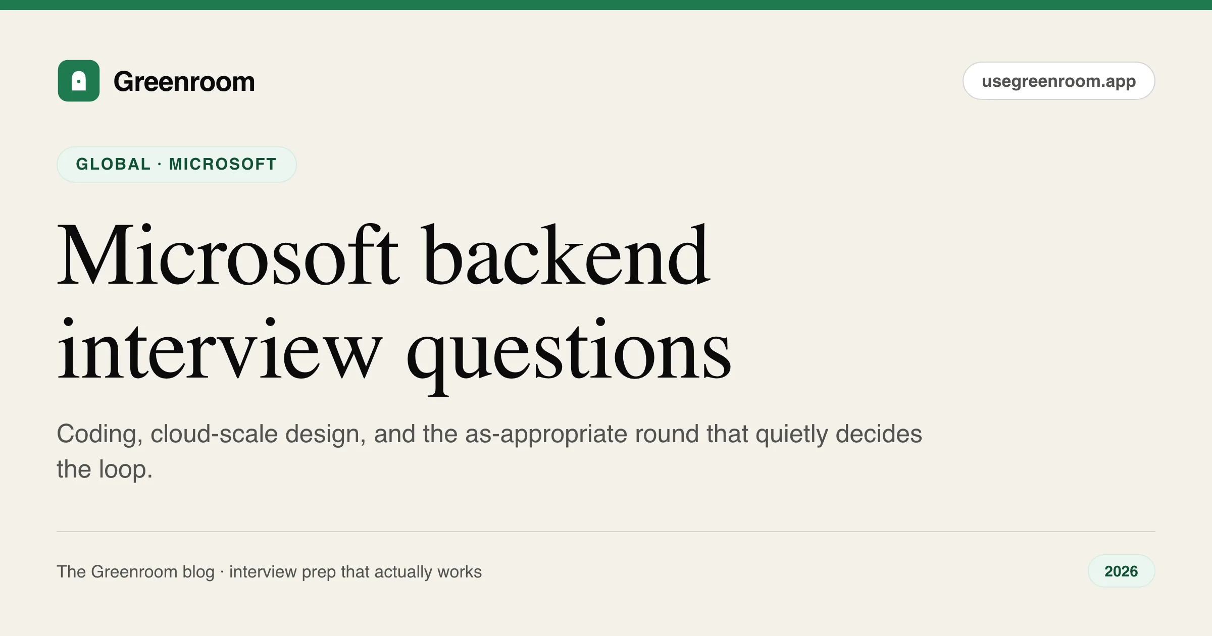 Microsoft backend interview questions guide — cover from Greenroom, the AI mock interviewer