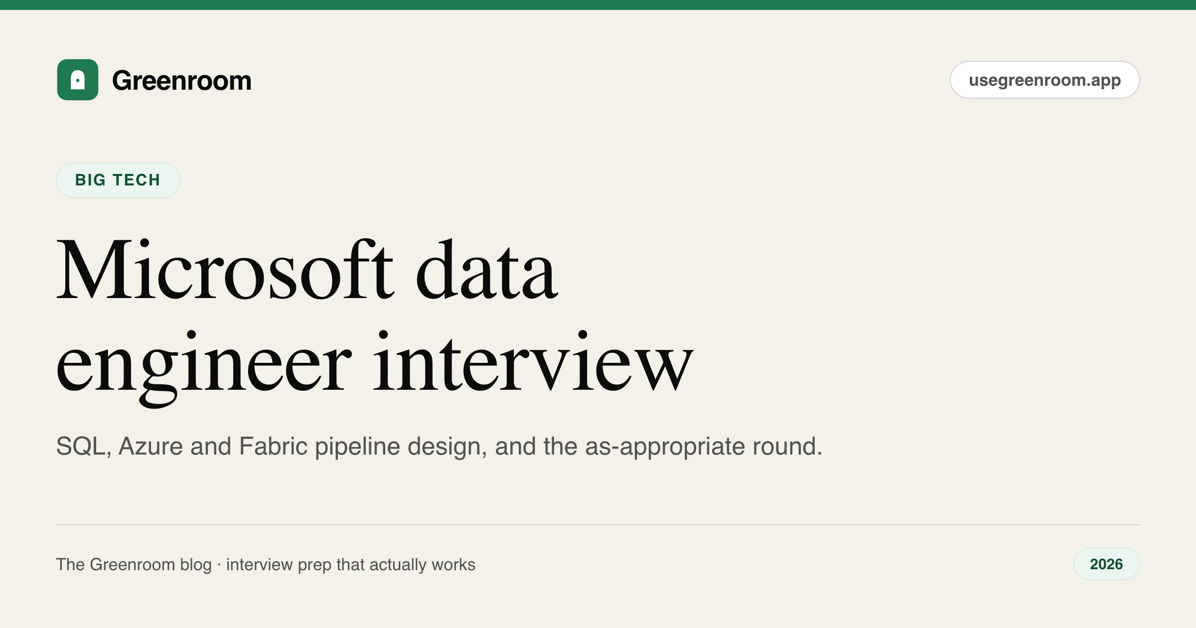 Microsoft data engineer interview questions guide — cover from Greenroom, the AI mock interviewer
