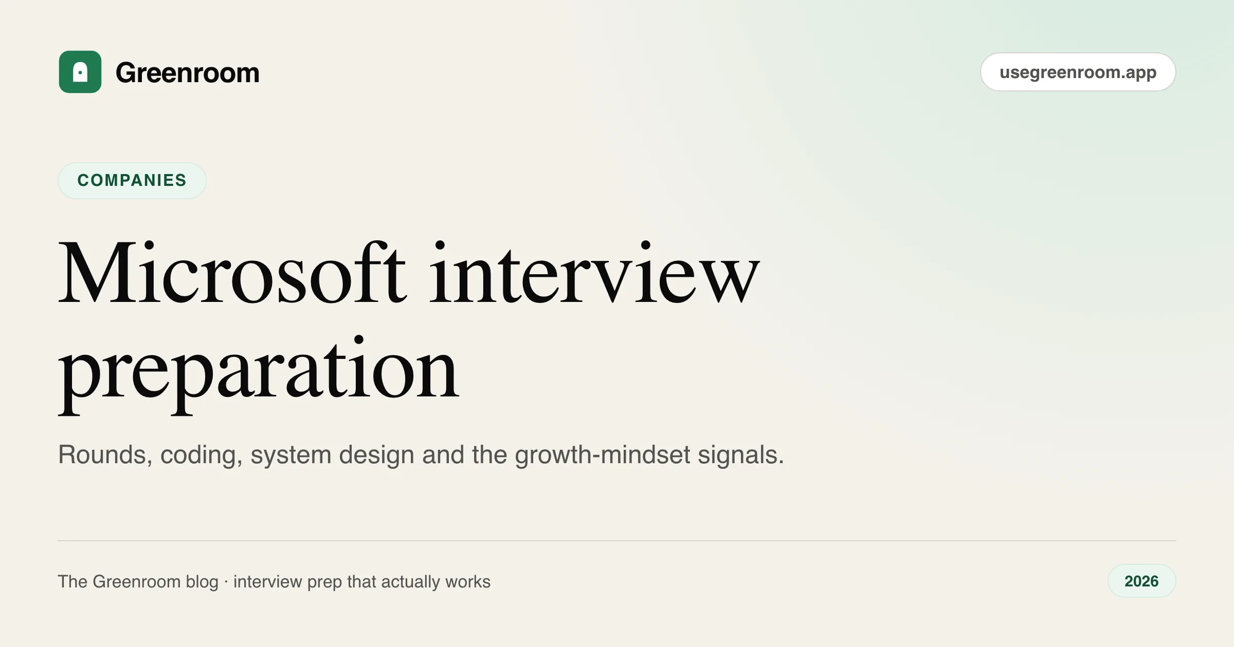Microsoft interview preparation guide — cover from Greenroom, the AI mock interviewer