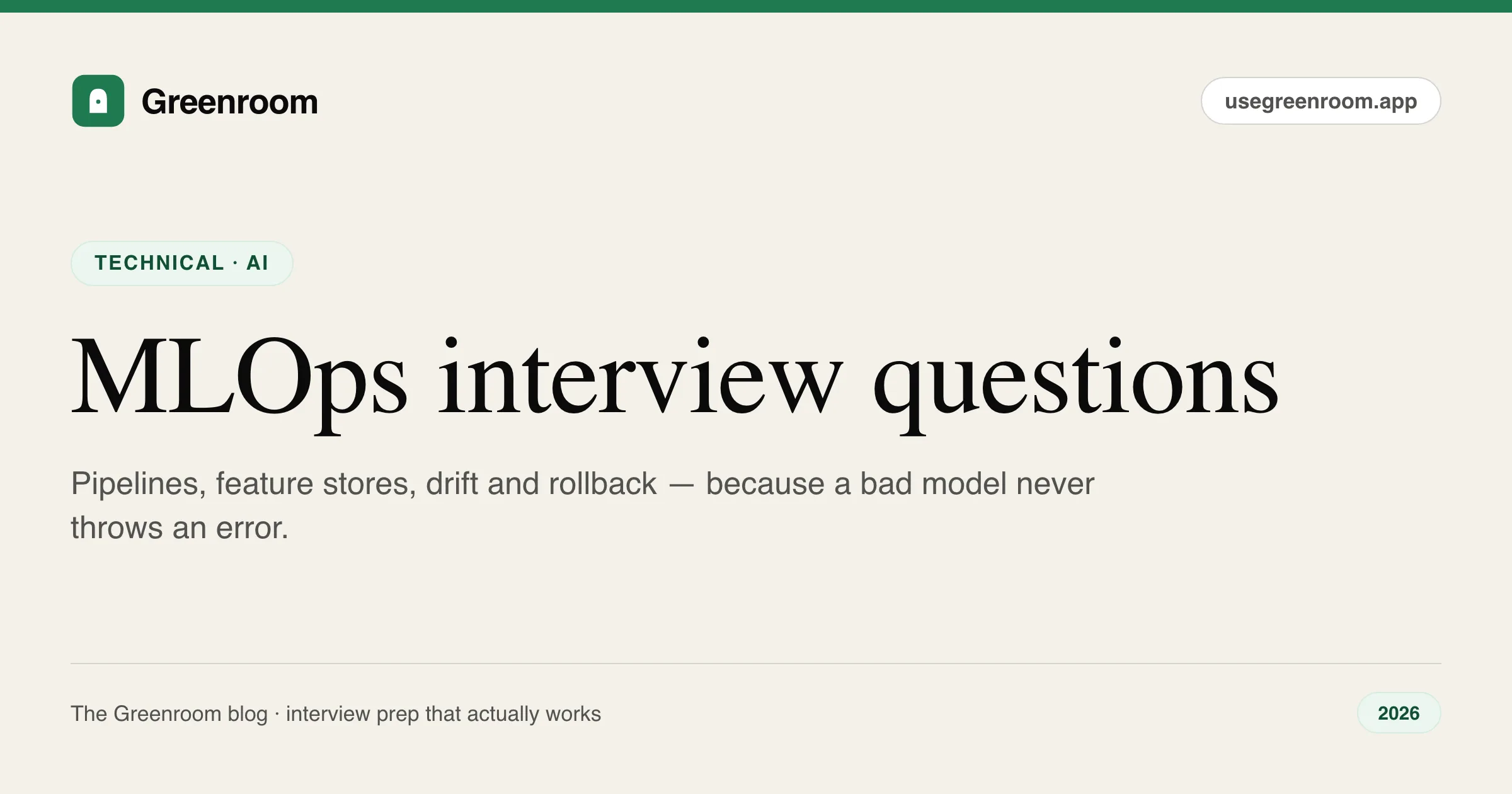 MLOps interview questions and answers — guide cover from Greenroom, the AI mock interviewer