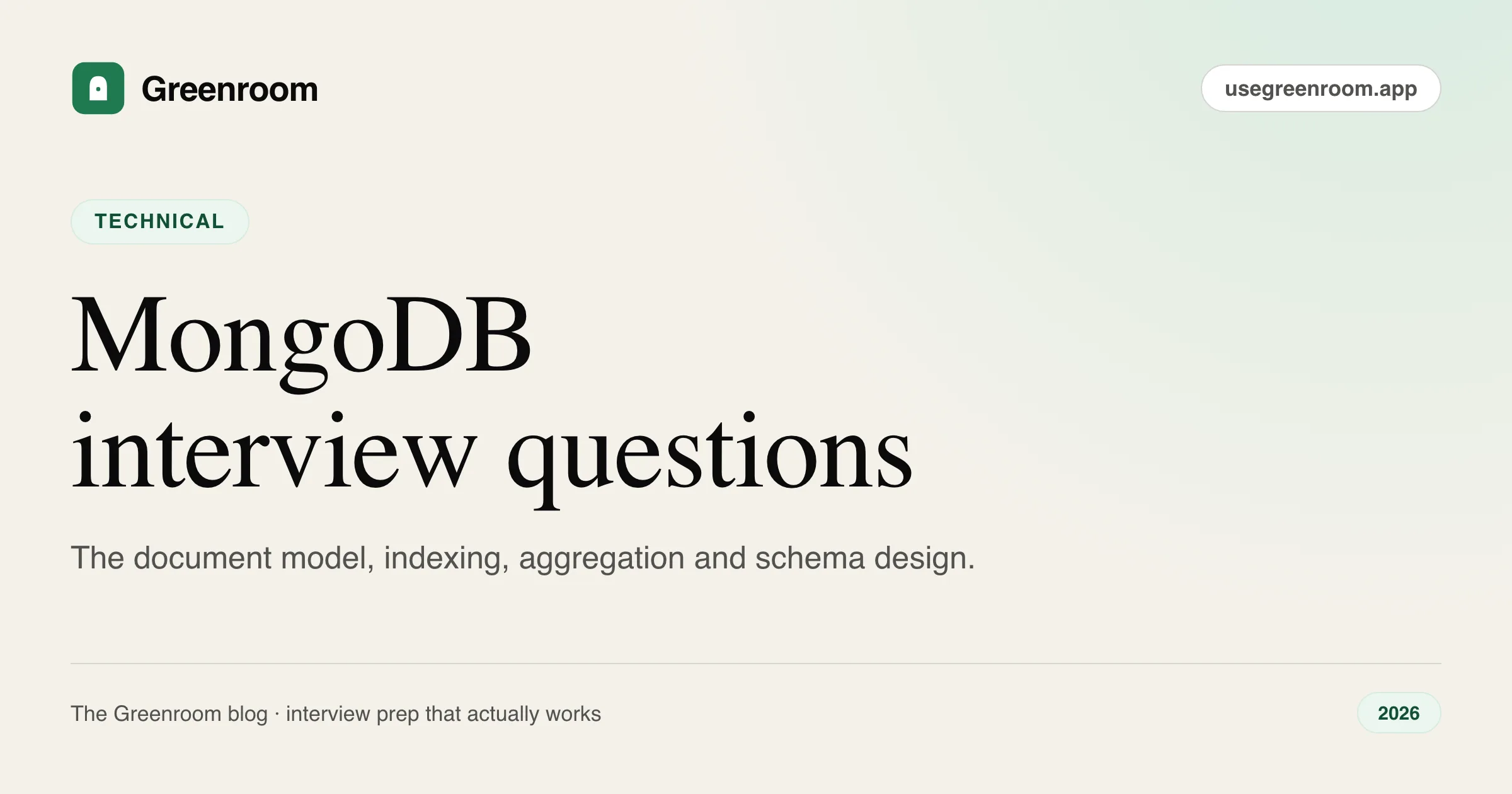 MongoDB interview questions and answers — cover from Greenroom, the AI mock interviewer