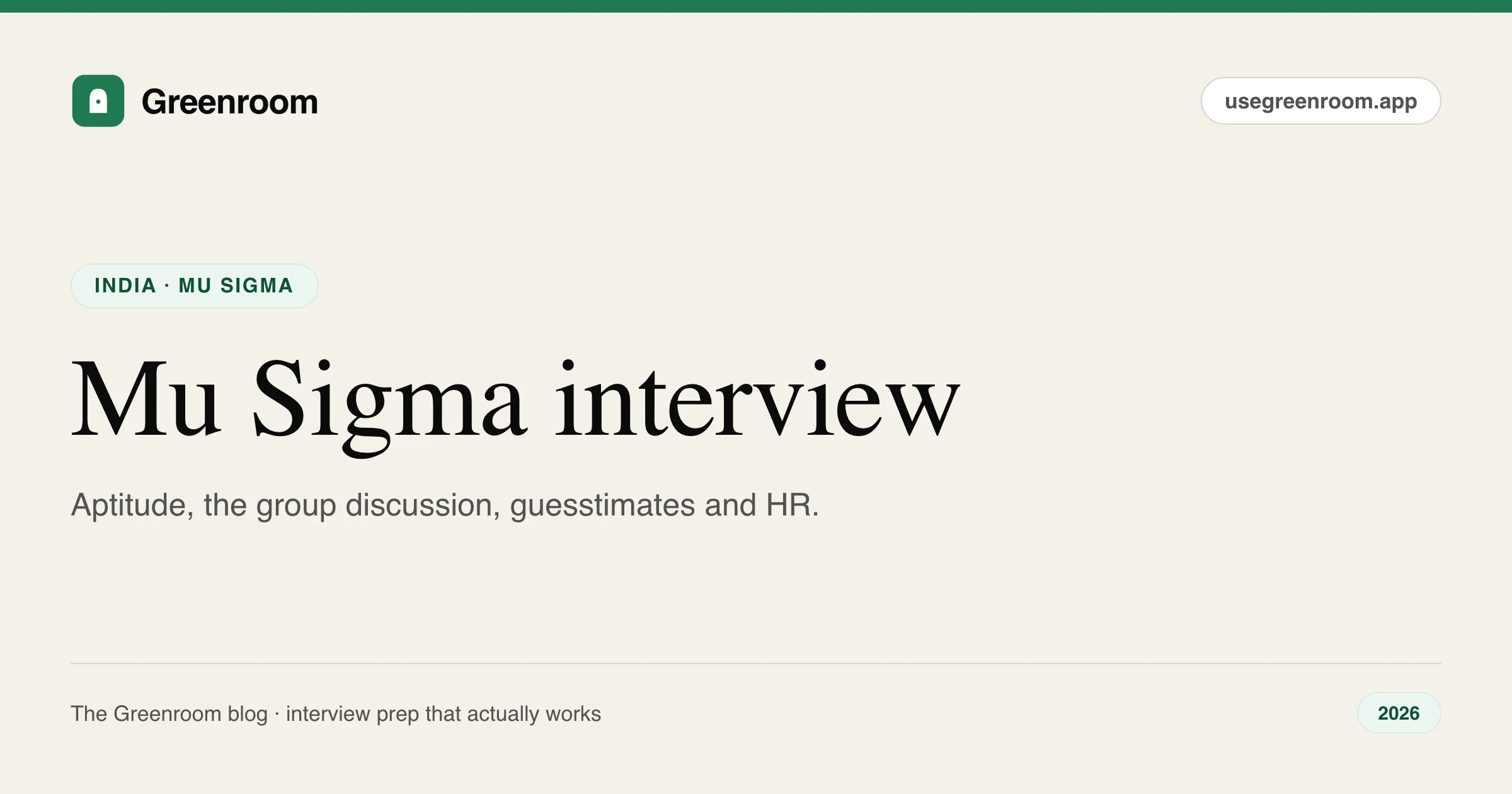 Mu Sigma interview questions guide — cover from Greenroom, the AI mock interviewer