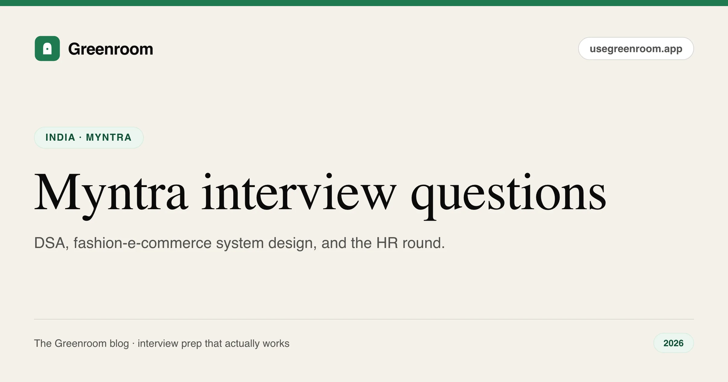 Myntra interview questions and preparation guide — cover from Greenroom, the AI mock interviewer