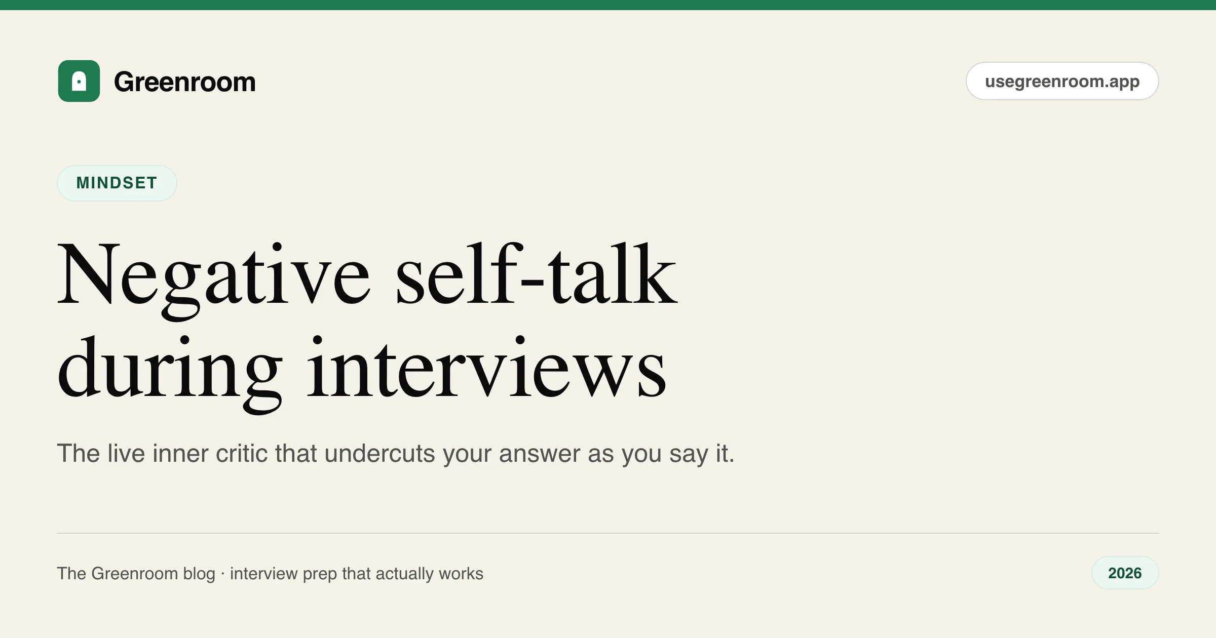 Negative self-talk during interviews — critical voice versus coaching voice diagram from Greenroom, the AI mock interviewer