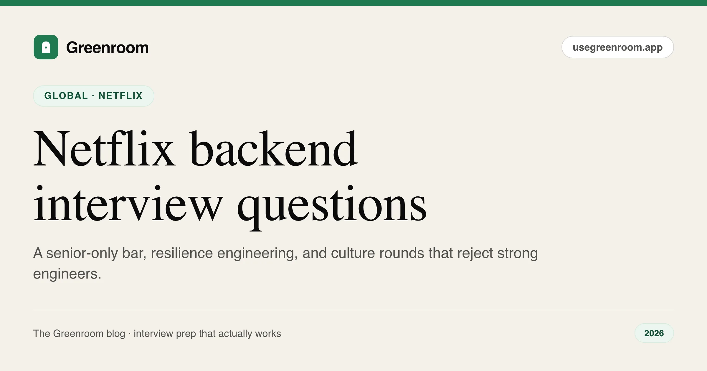 Netflix backend interview questions guide — cover from Greenroom, the AI mock interviewer