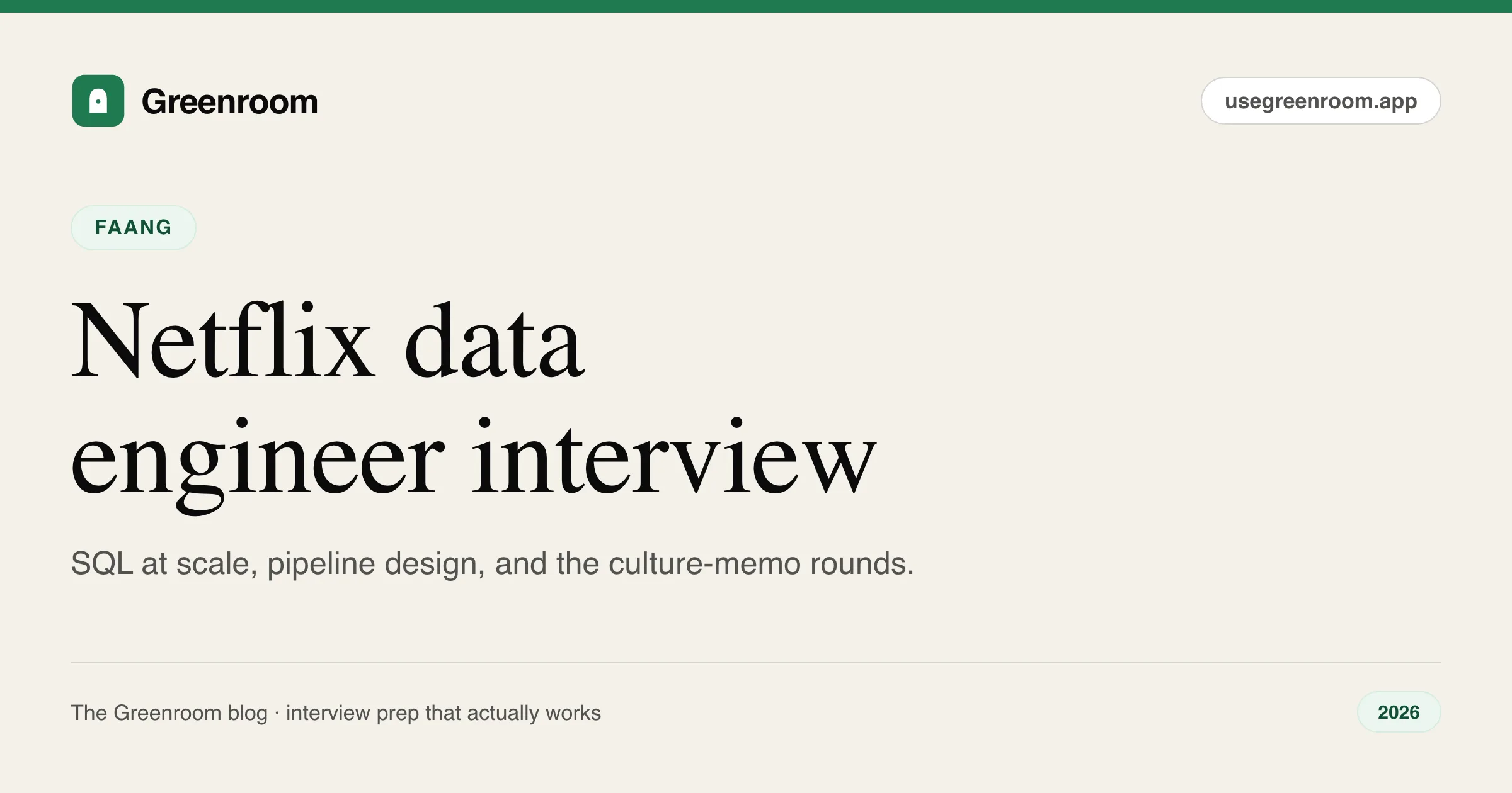 Netflix data engineer interview questions guide — cover from Greenroom, the AI mock interviewer