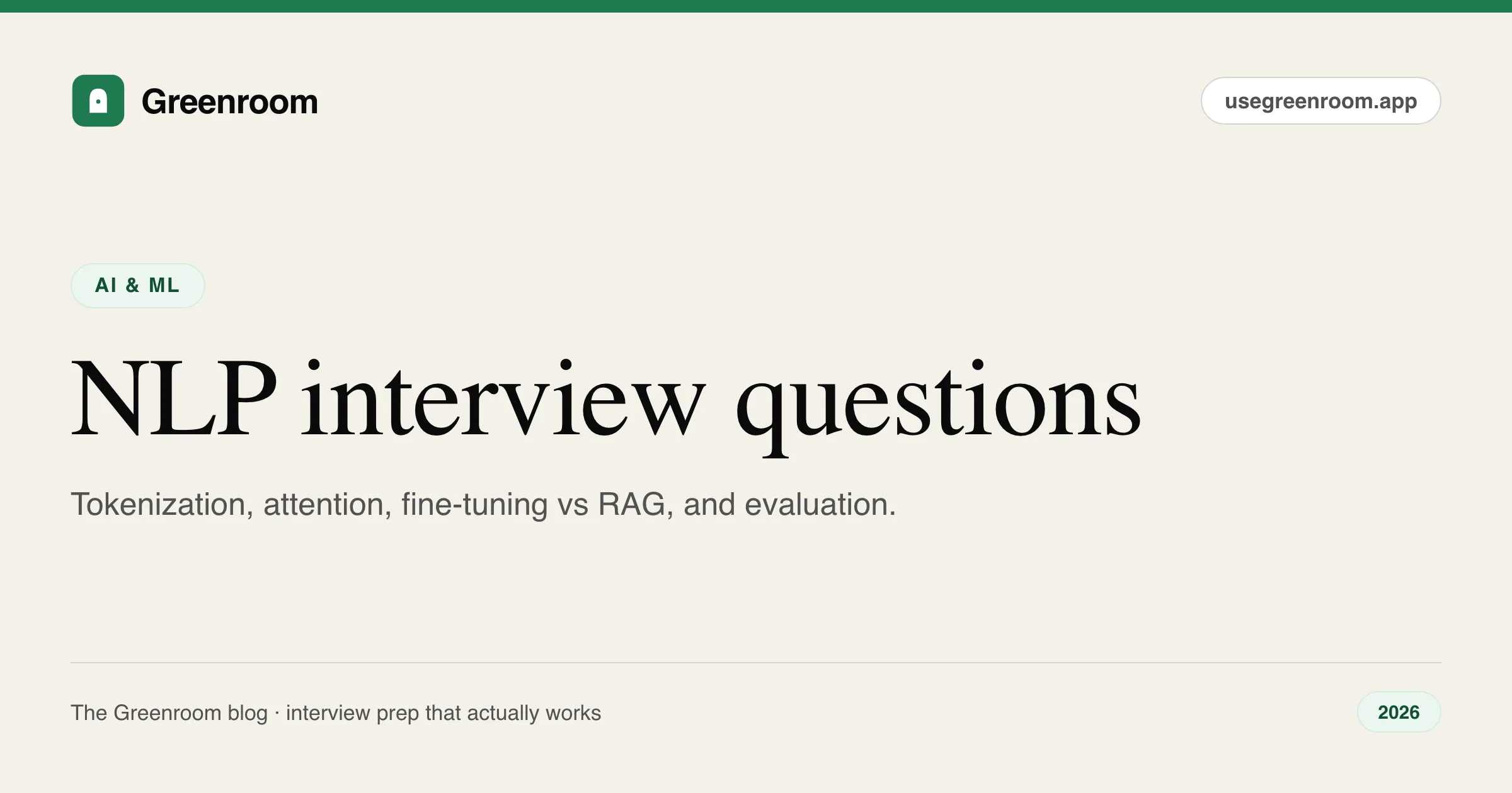 NLP interview questions and answers guide — cover from Greenroom, the AI mock interviewer
