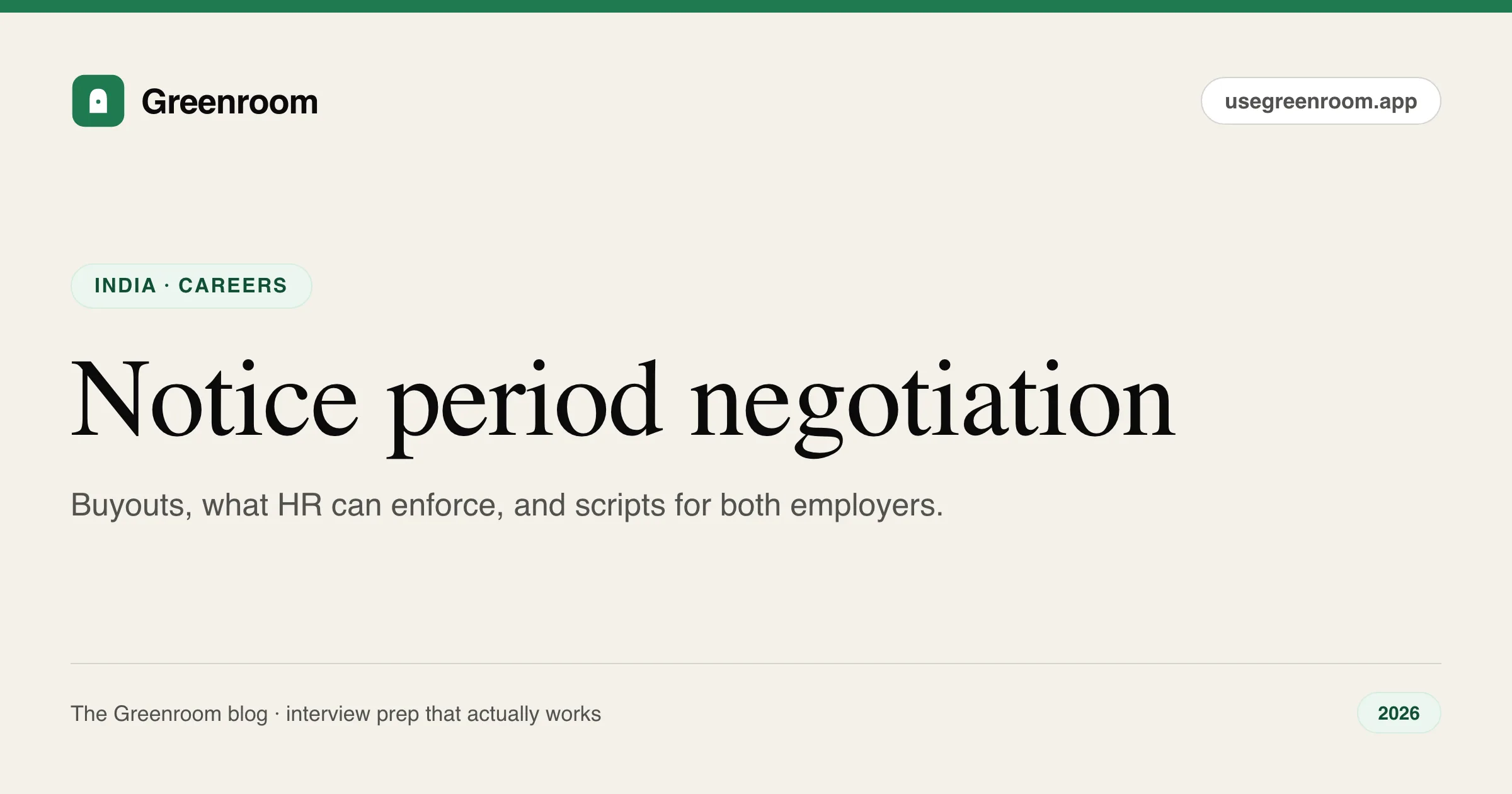 Notice period negotiation in India guide — cover from Greenroom, the AI mock interviewer