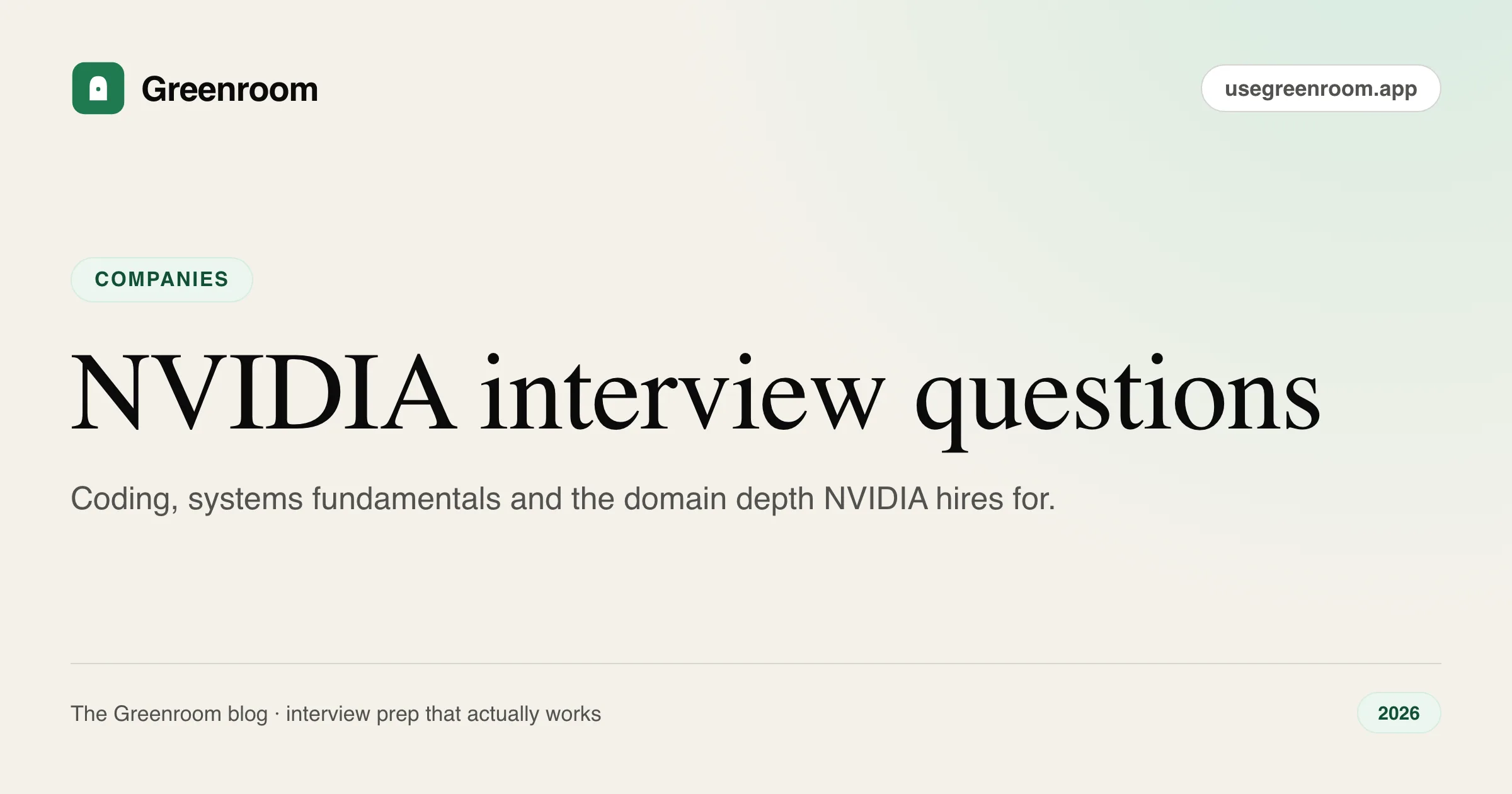 NVIDIA interview questions and preparation guide — cover from Greenroom, the AI mock interviewer