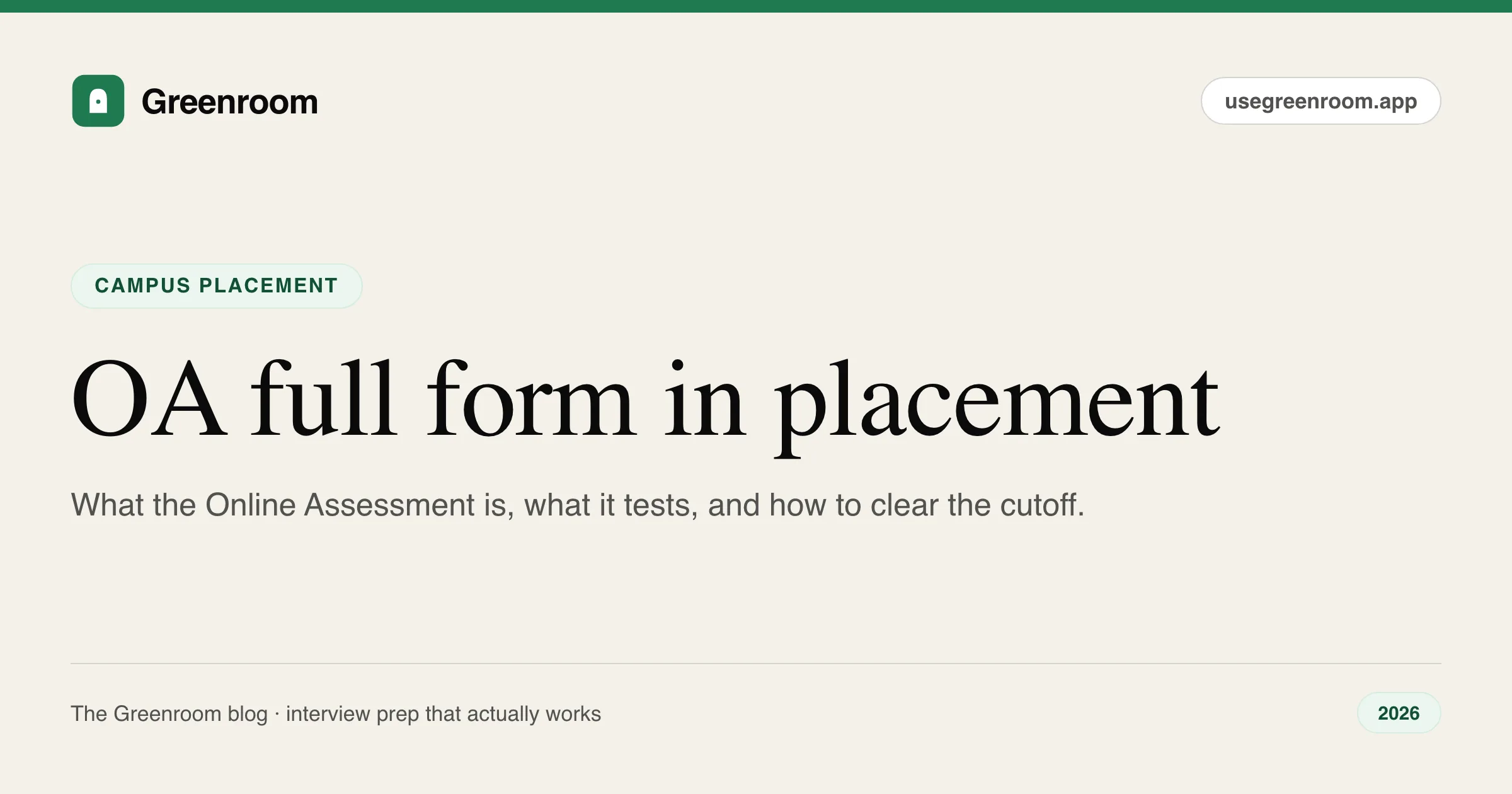 OA full form in placement — Online Assessment explained, from Greenroom, the AI mock interviewer