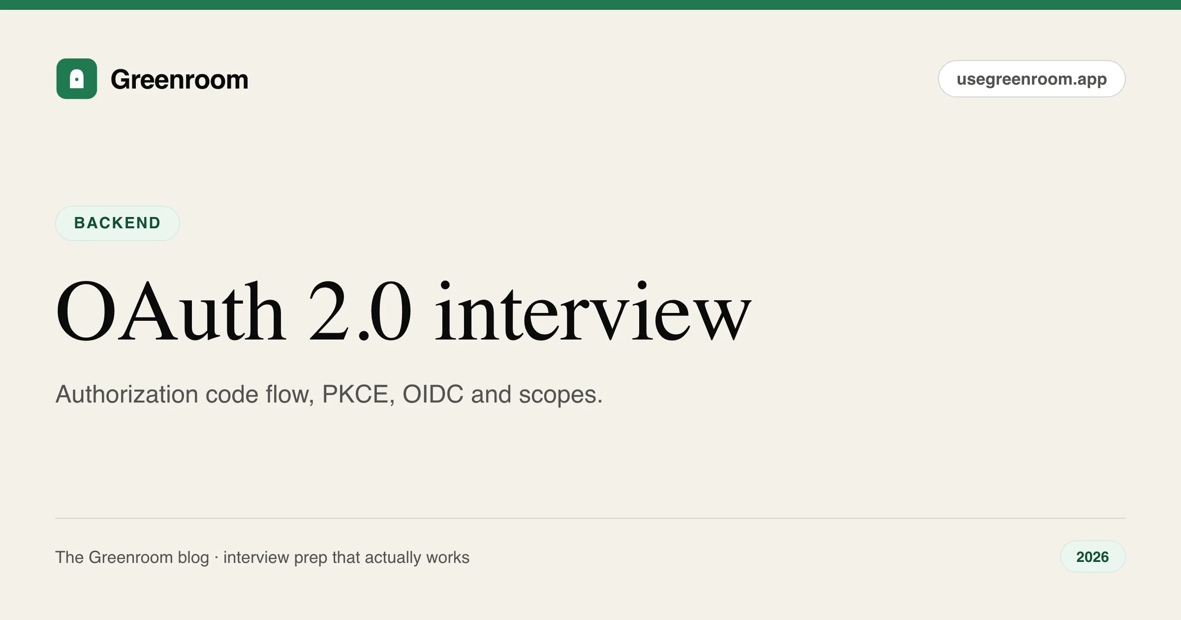 OAuth 2.0 interview questions and answers guide — cover from Greenroom, the AI mock interviewer