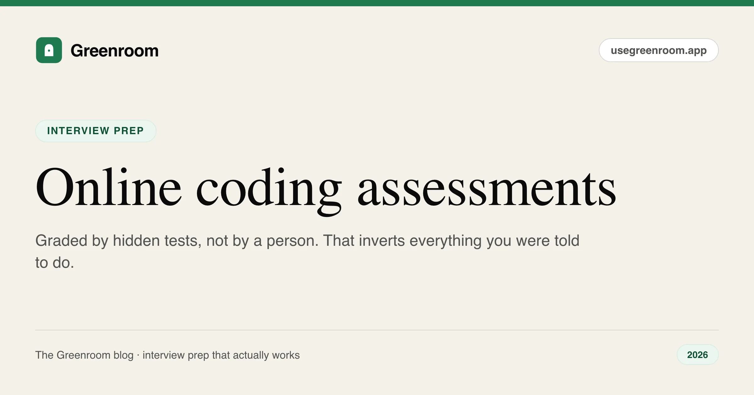 Online coding assessment — what to expect in a timed proctored OA and how to prepare, guide from Greenroom, the AI mock interviewer