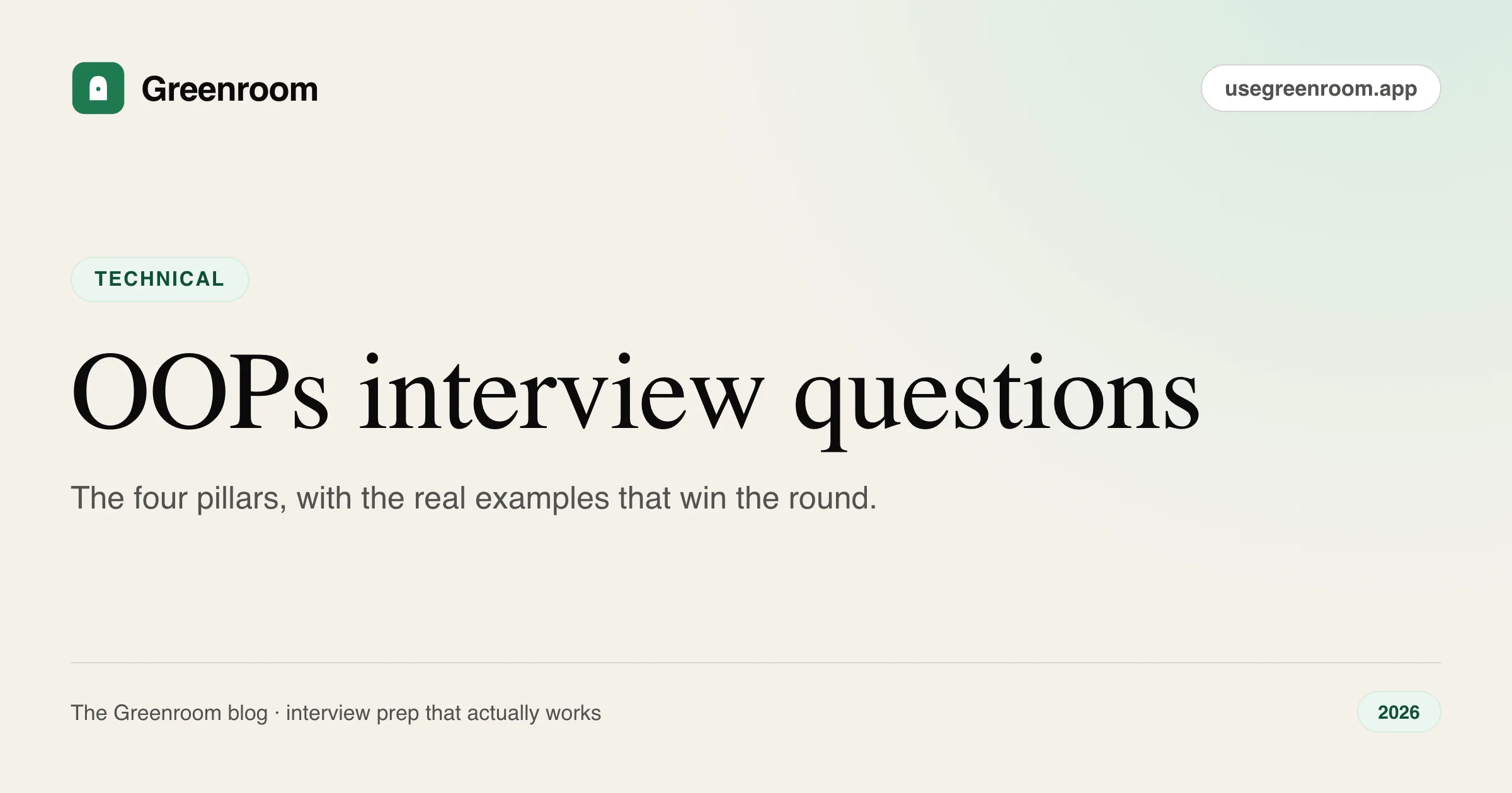 OOPs concepts interview questions and answers — cover from Greenroom, the AI mock interviewer