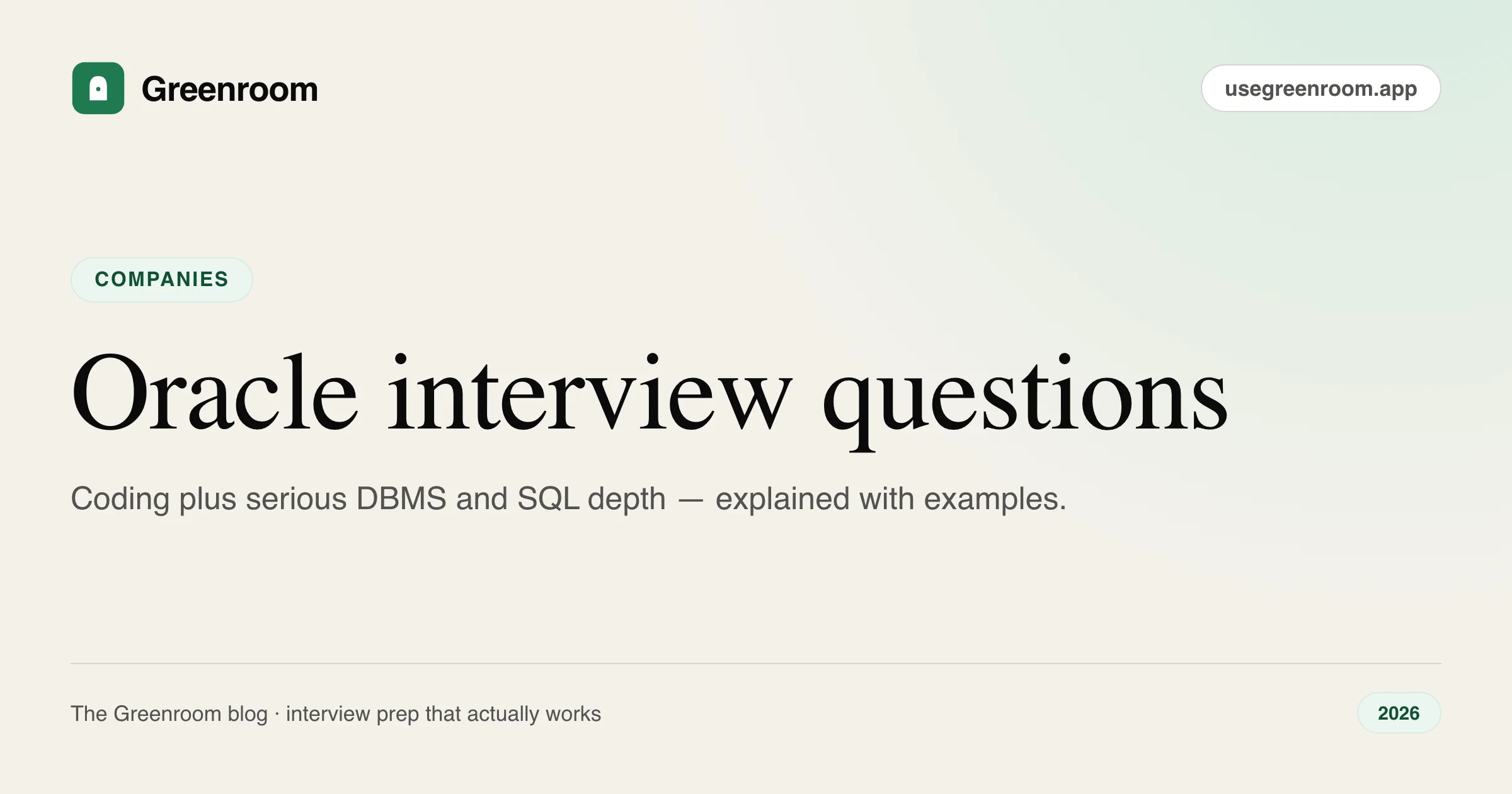 Oracle interview questions and preparation guide — cover from Greenroom, the AI mock interviewer