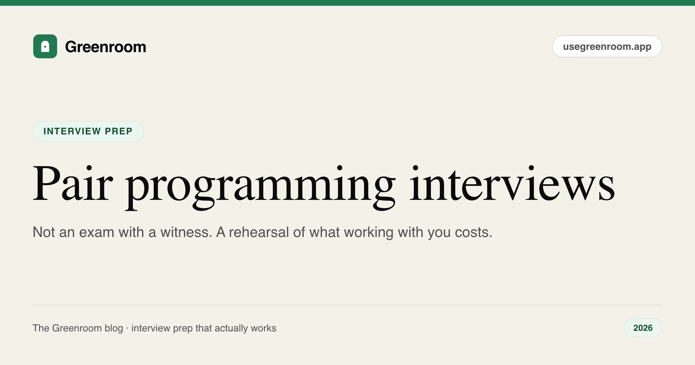 Pair programming interview — what to expect when an engineer codes alongside you, guide from Greenroom, the AI mock interviewer