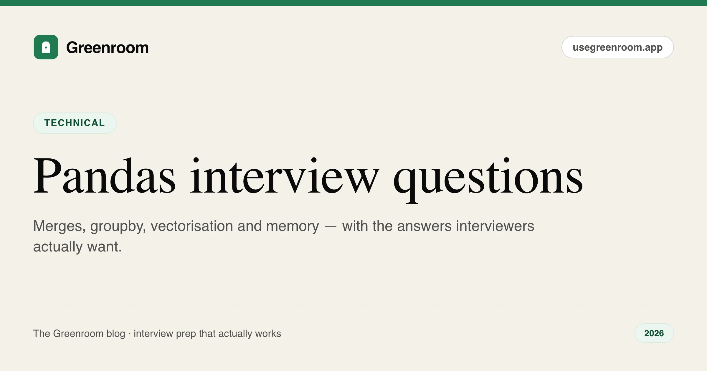 Pandas interview questions and answers — guide cover from Greenroom, the AI mock interviewer