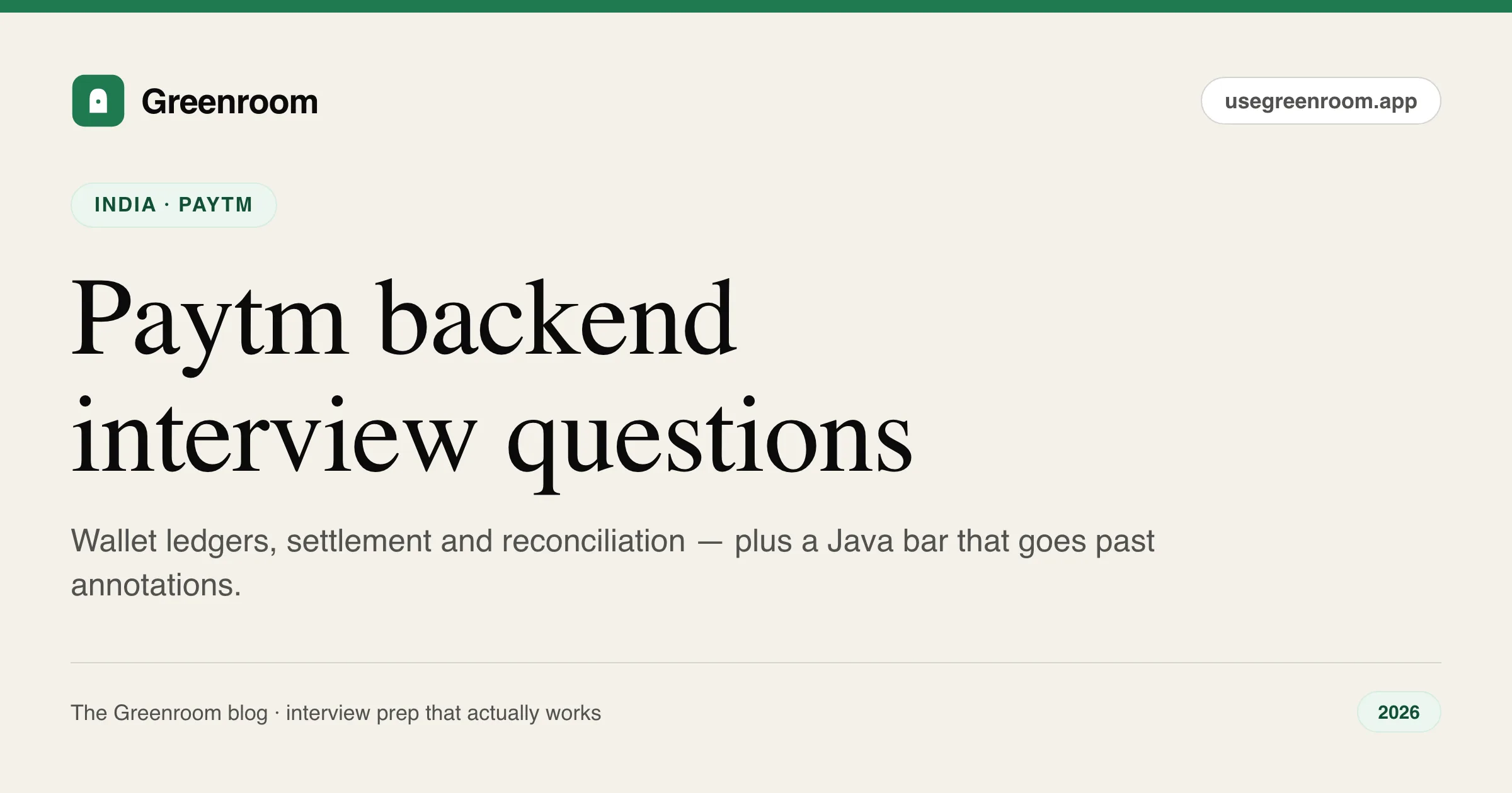 Paytm backend interview questions guide — cover from Greenroom, the AI mock interviewer