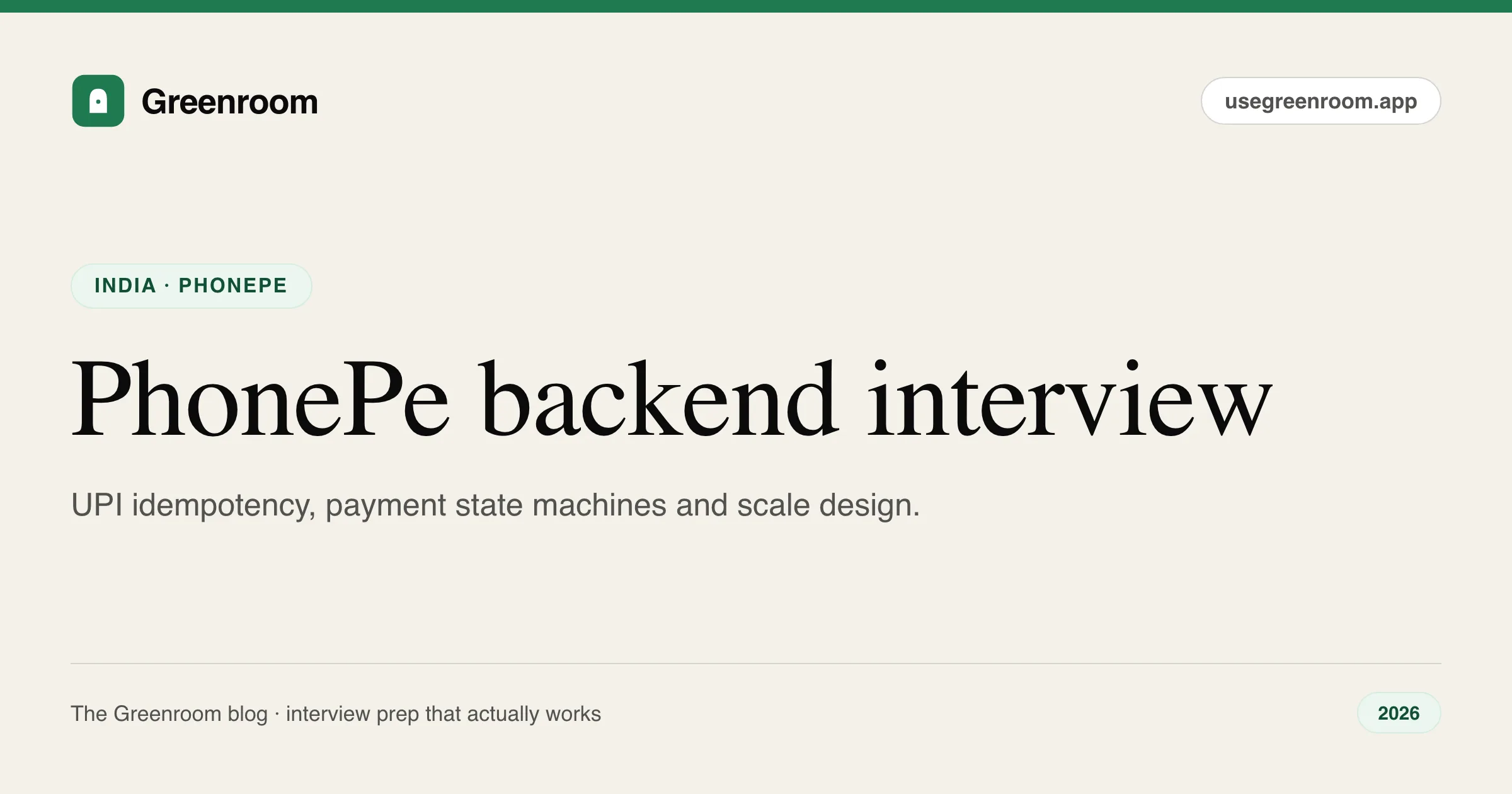 PhonePe backend engineer interview questions guide — cover from Greenroom, the AI mock interviewer