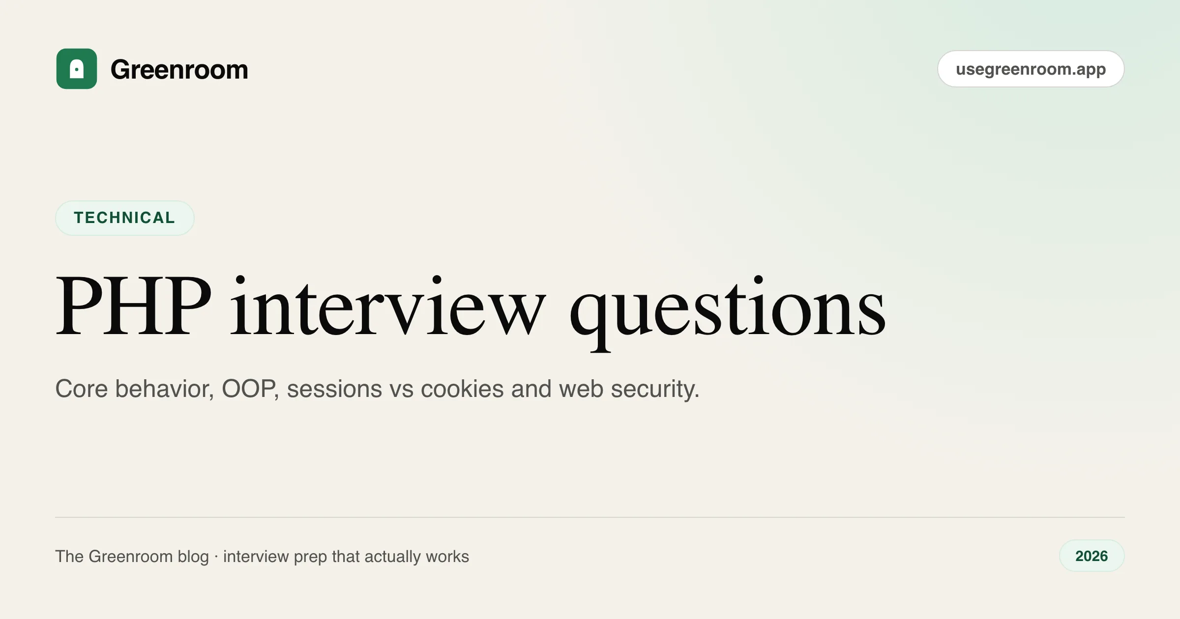 PHP interview questions and answers — cover from Greenroom, the AI mock interviewer