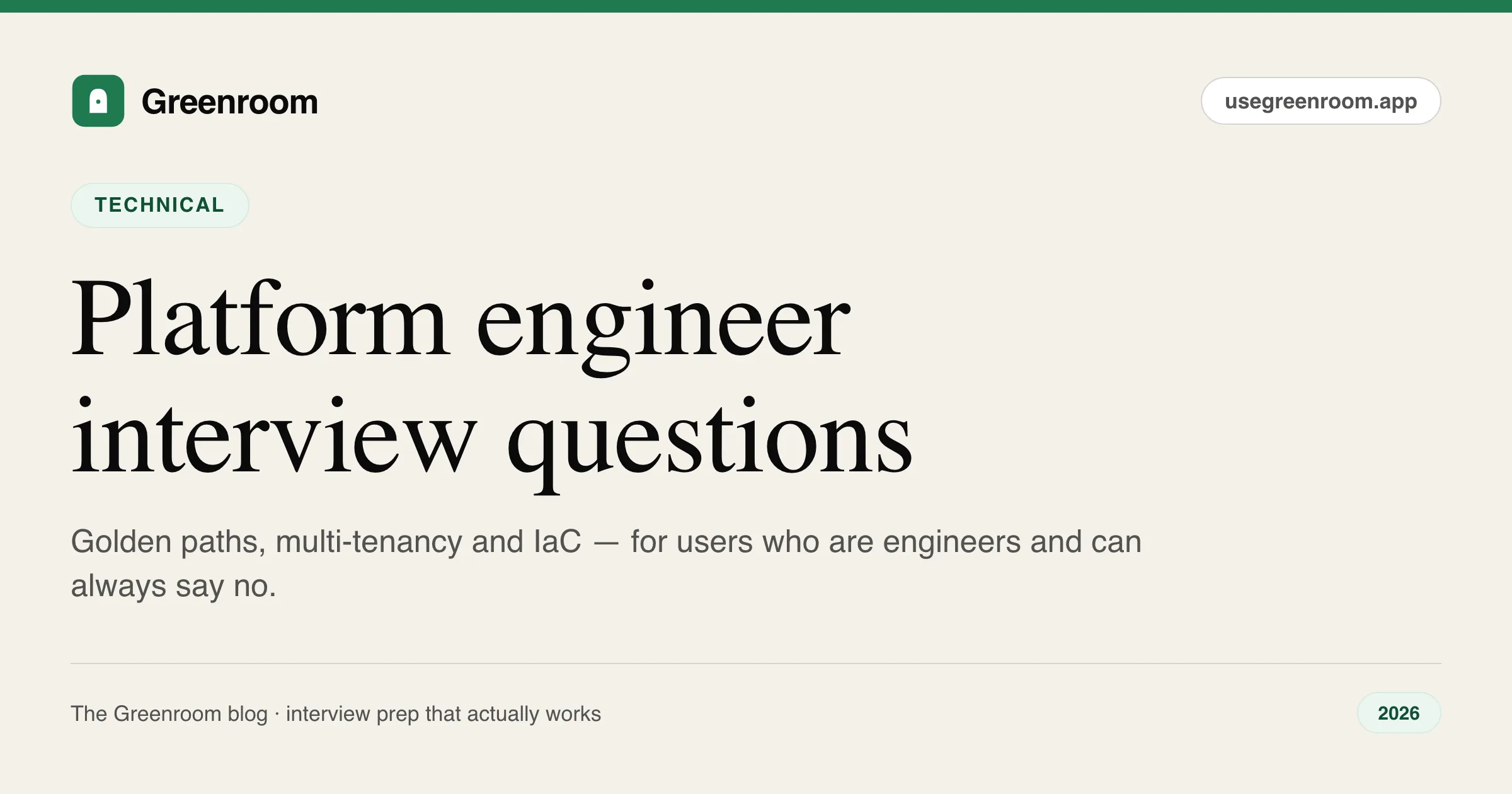 Platform engineer interview questions and answers — guide cover from Greenroom, the AI mock interviewer