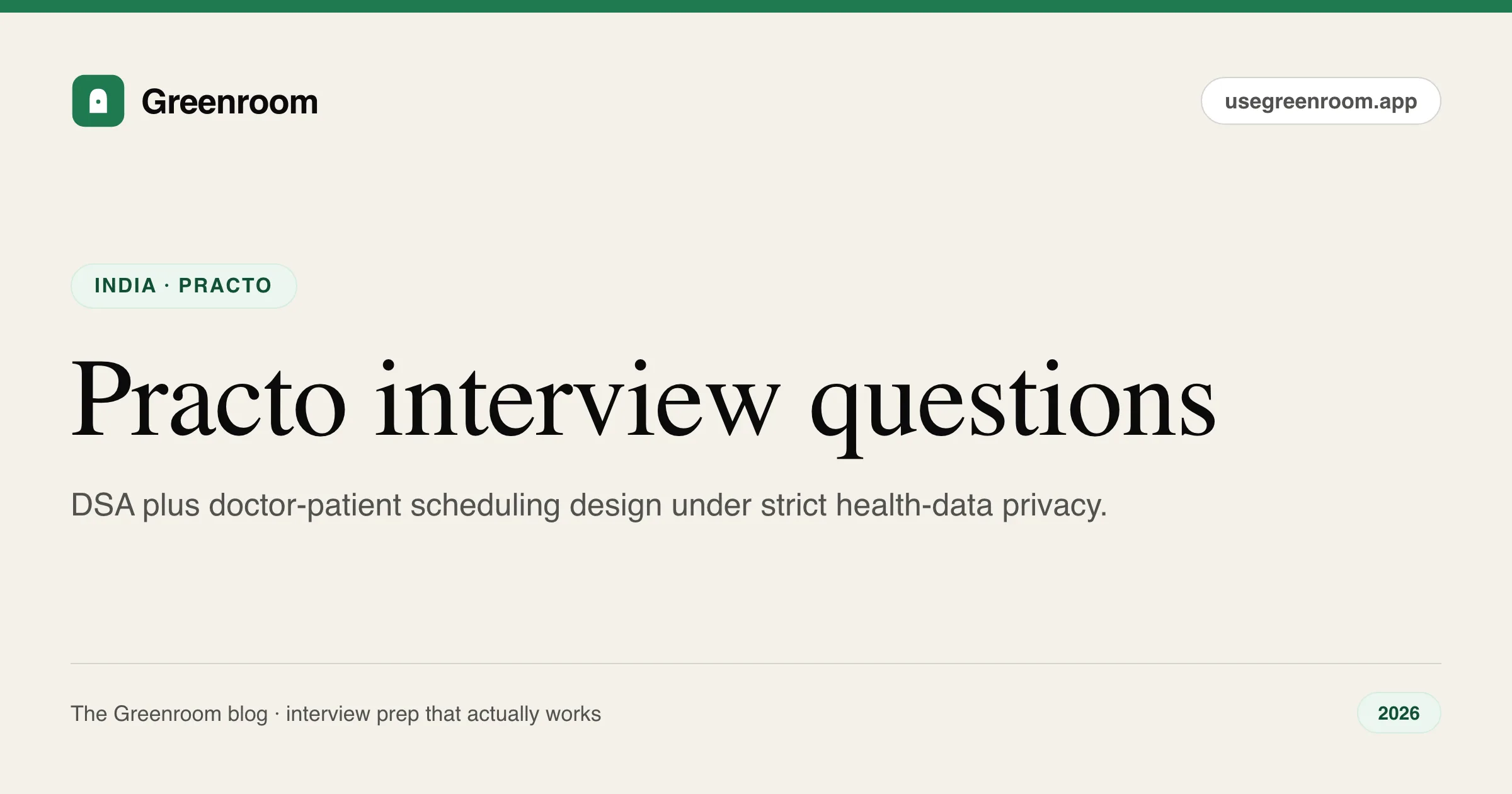 Practo interview questions — cover from Greenroom, the AI mock interviewer