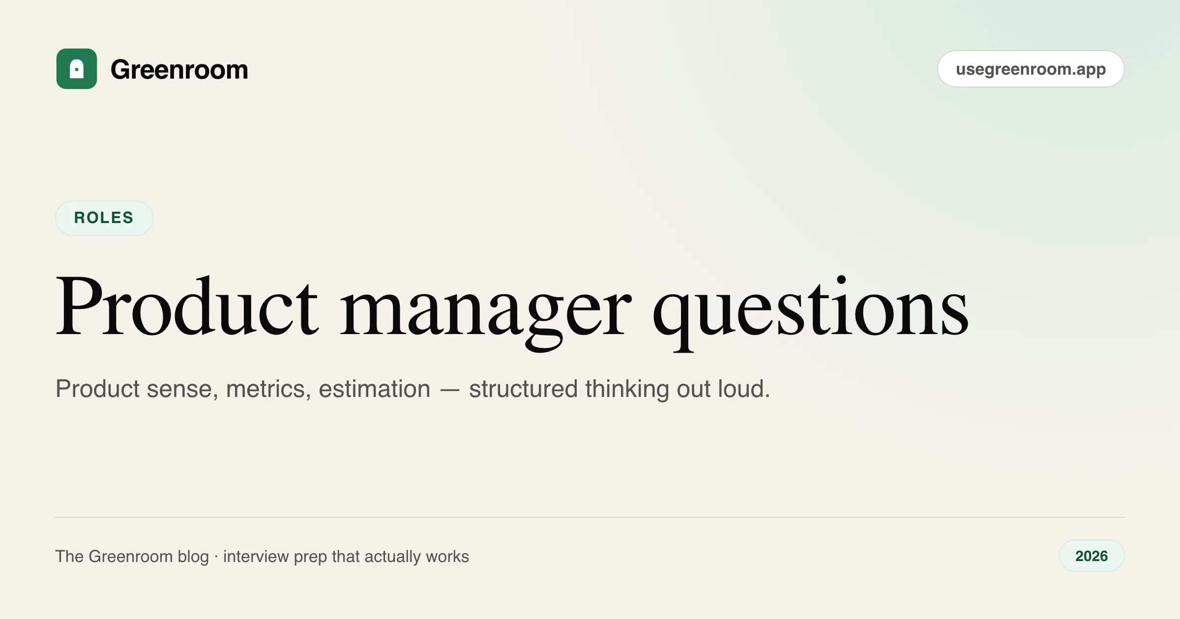Product manager interview questions and answers — cover from Greenroom, the AI mock interviewer