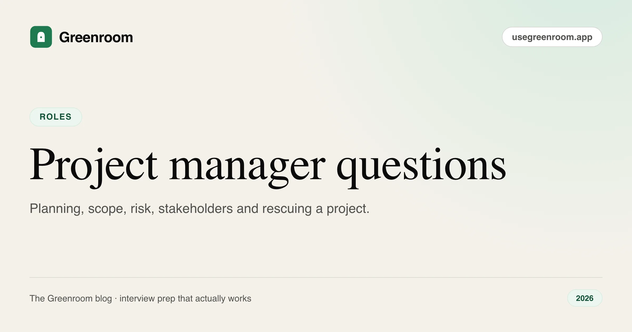 Project manager interview questions and answers — cover from Greenroom, the AI mock interviewer