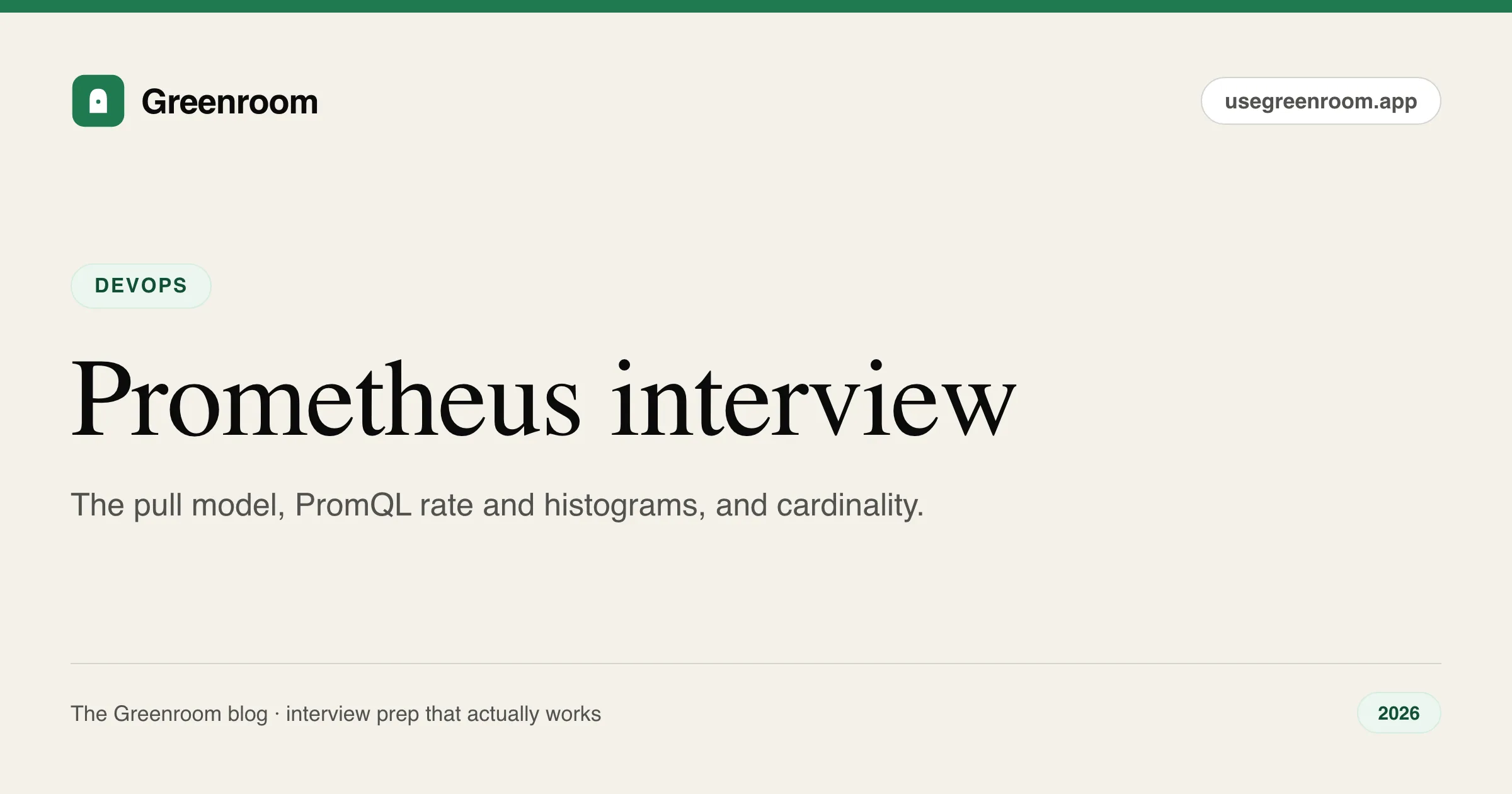 Prometheus interview questions and answers guide — cover from Greenroom, the AI mock interviewer