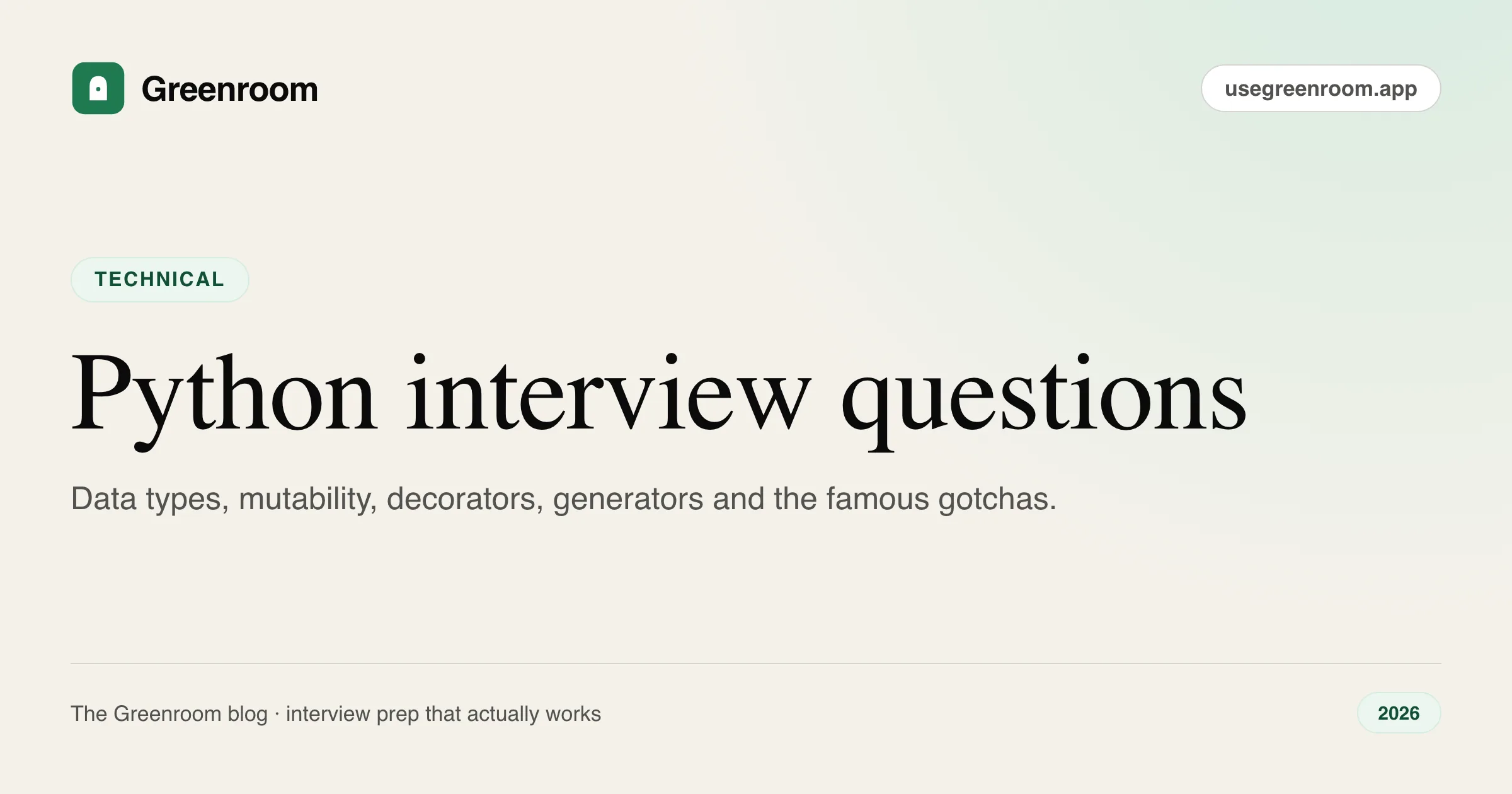 Python interview questions and answers — cover from Greenroom, the AI mock interviewer