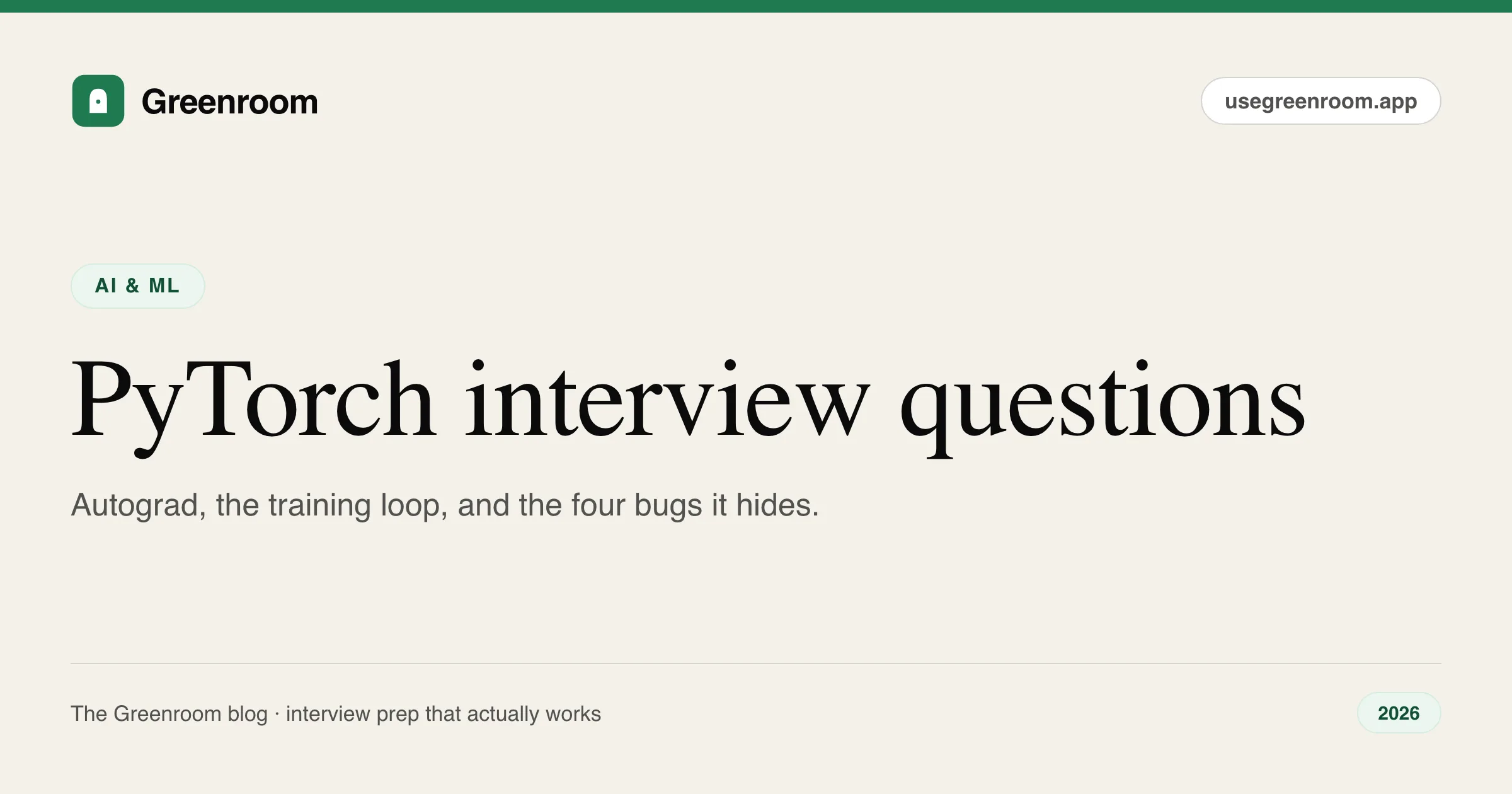 PyTorch interview questions and answers guide — cover from Greenroom, the AI mock interviewer