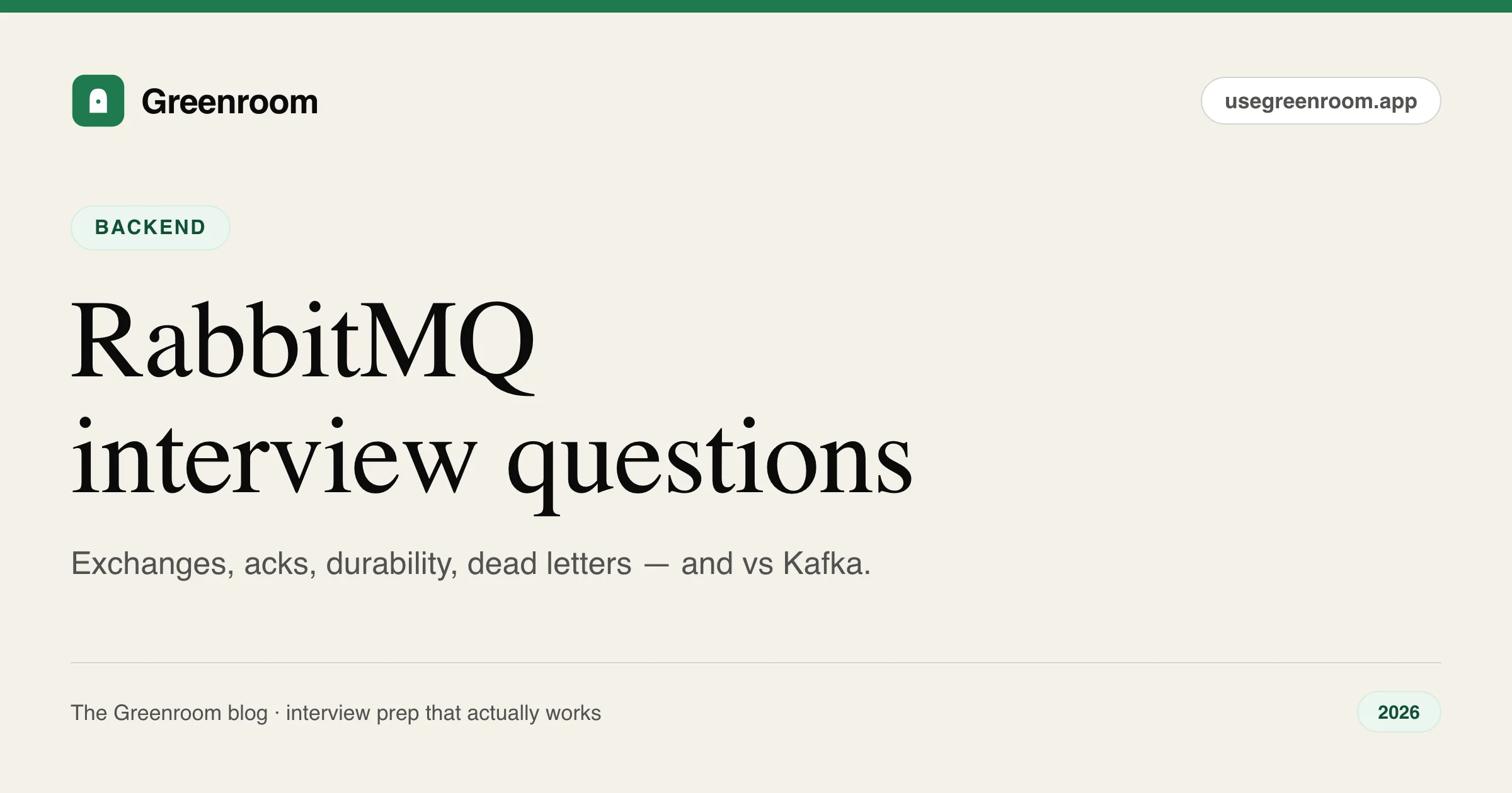 RabbitMQ interview questions and answers guide — cover from Greenroom, the AI mock interviewer
