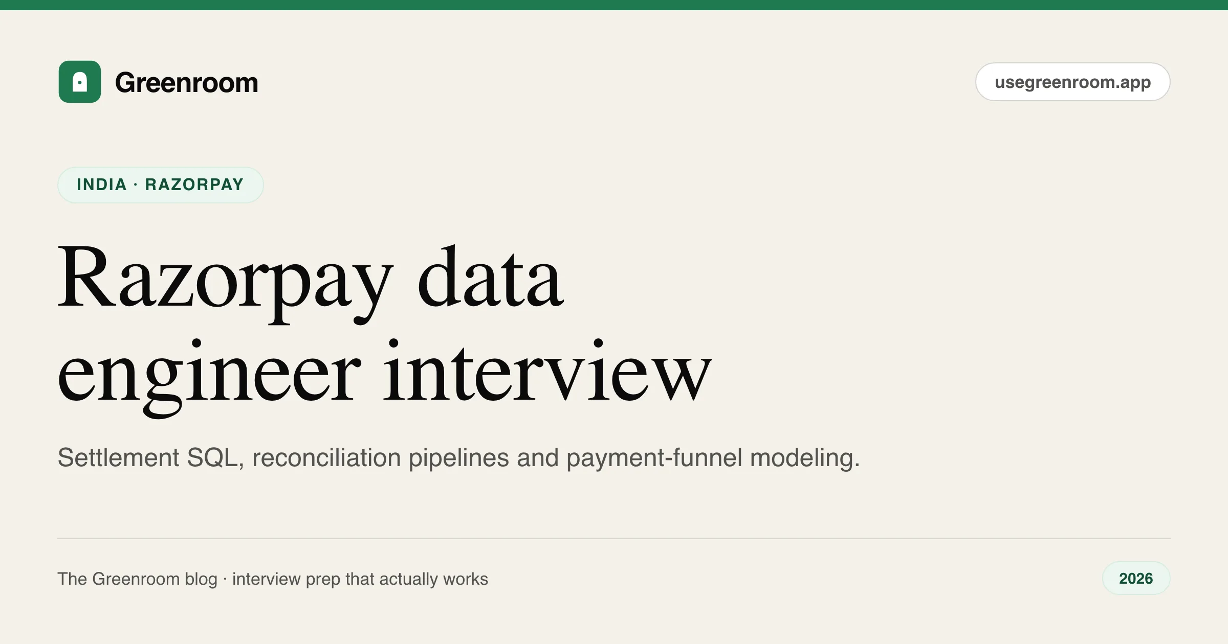 Razorpay data engineer interview questions guide — cover from Greenroom, the AI mock interviewer