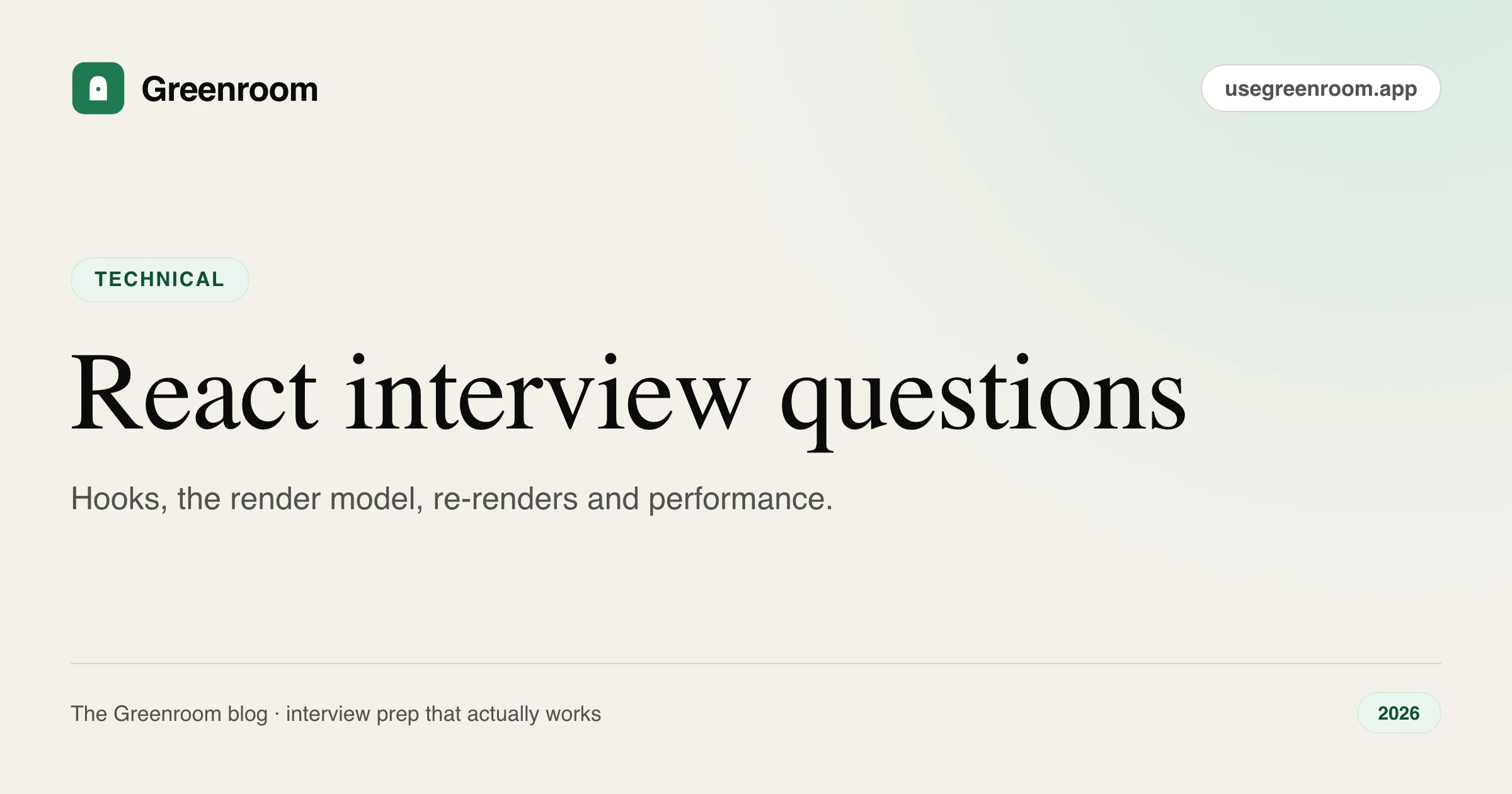 React interview questions and answers — cover from Greenroom, the AI mock interviewer