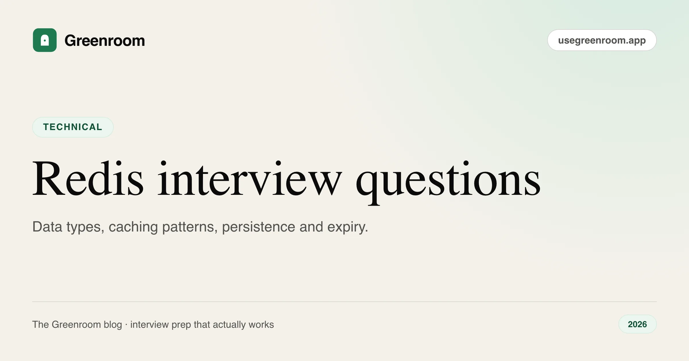 Redis interview questions and answers — cover from Greenroom, the AI mock interviewer